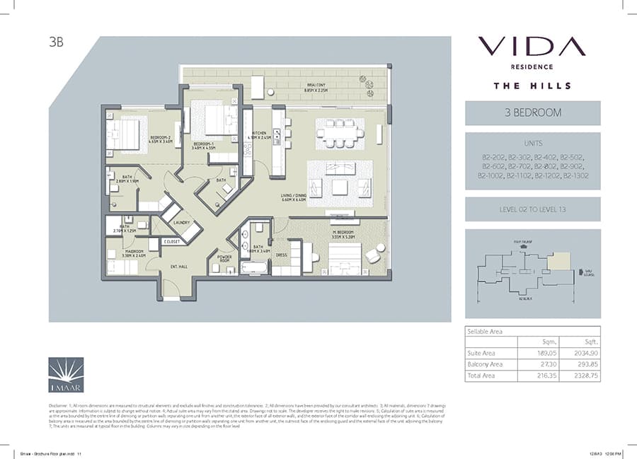 Vida Residence The Hills A, 3-Bed Floor Plan, type: 3 Bedroom