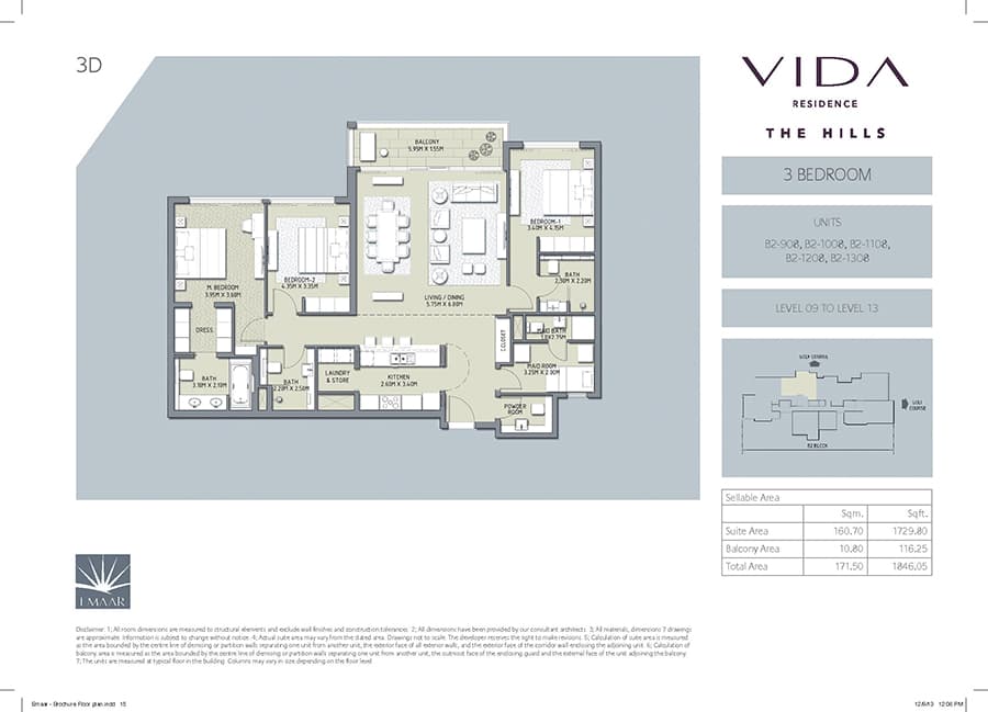 Vida Residence The Hills A, 3-Bed Floor Plan, type: 3 Bedroom