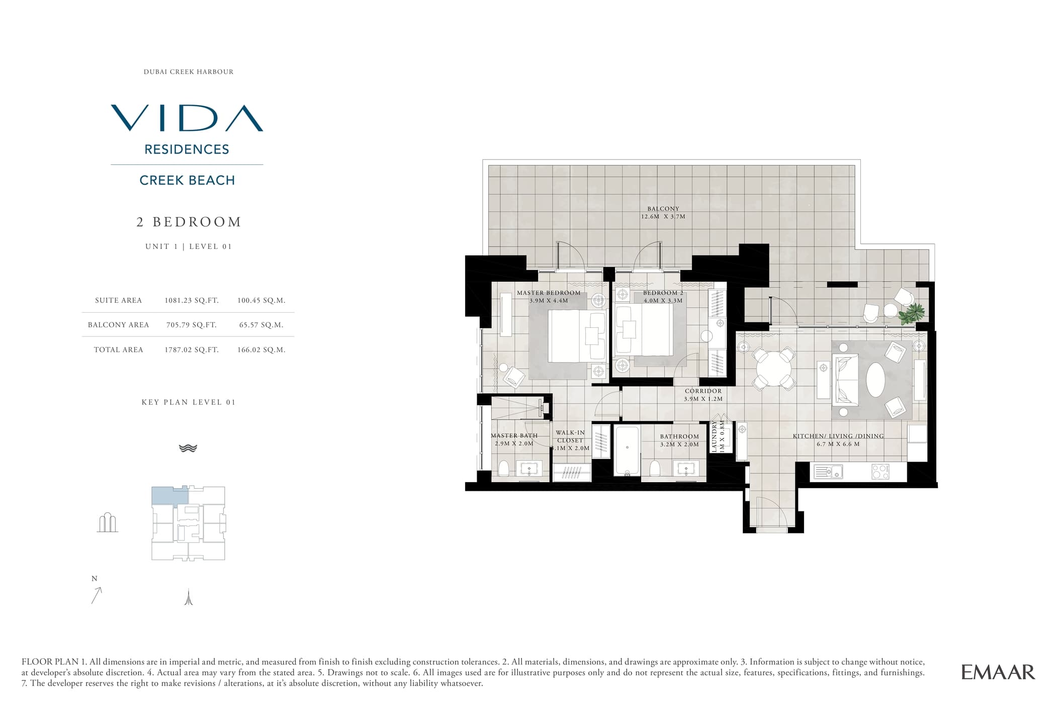 VIDA Residences Creek Beach, 2-Bed Floor Plan, type: 2 Bedroom