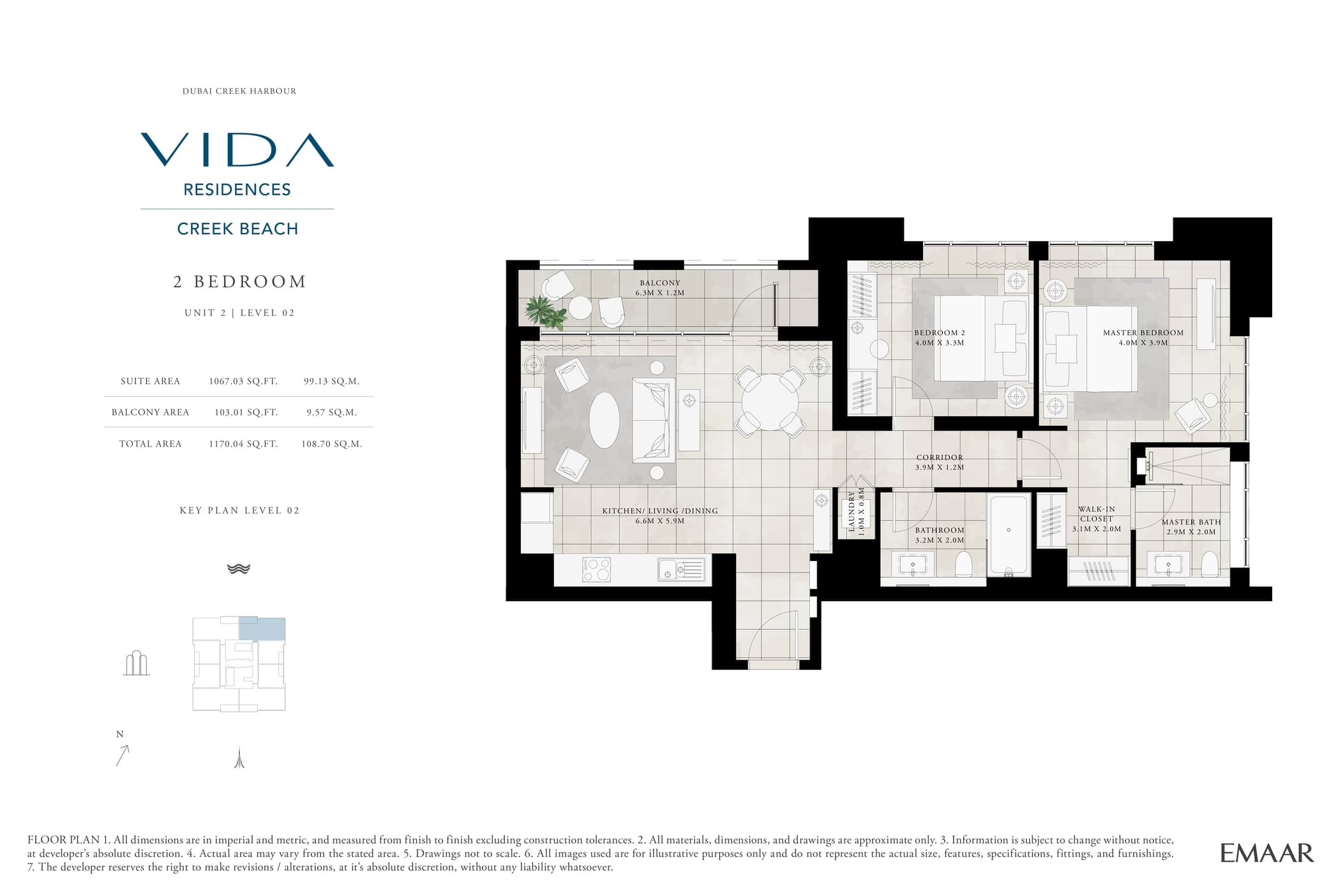 VIDA Residences Creek Beach, 2-Bed Floor Plan, type: 2 Bedroom