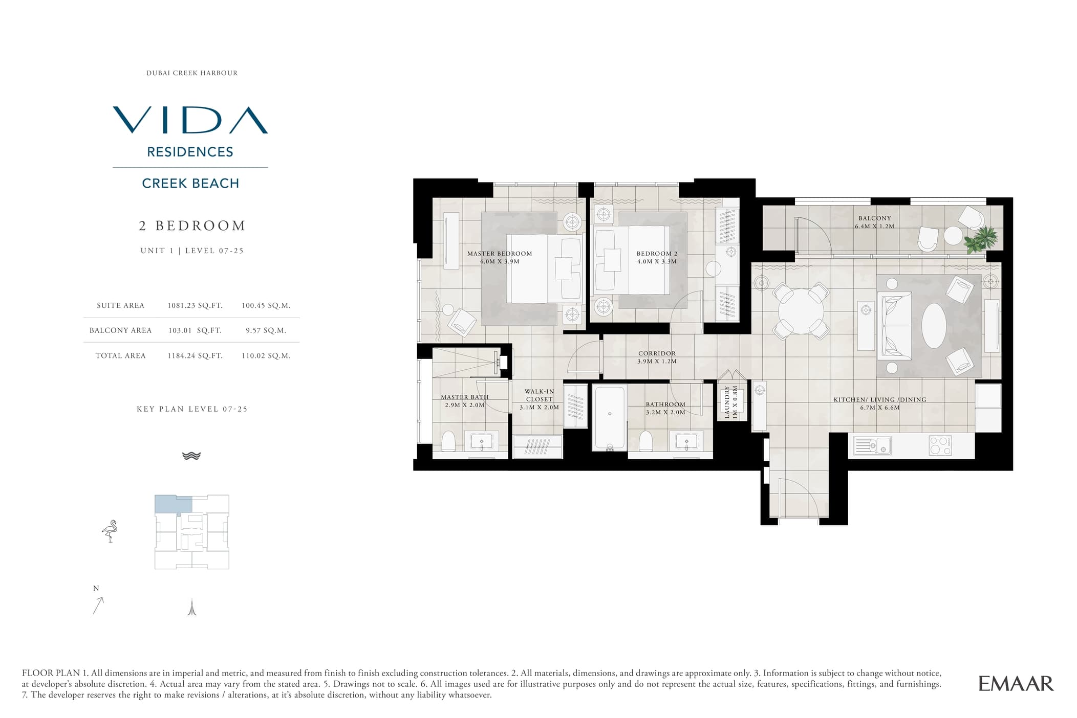 VIDA Residences Creek Beach, 2-Bed Floor Plan, type: 2 Bedroom