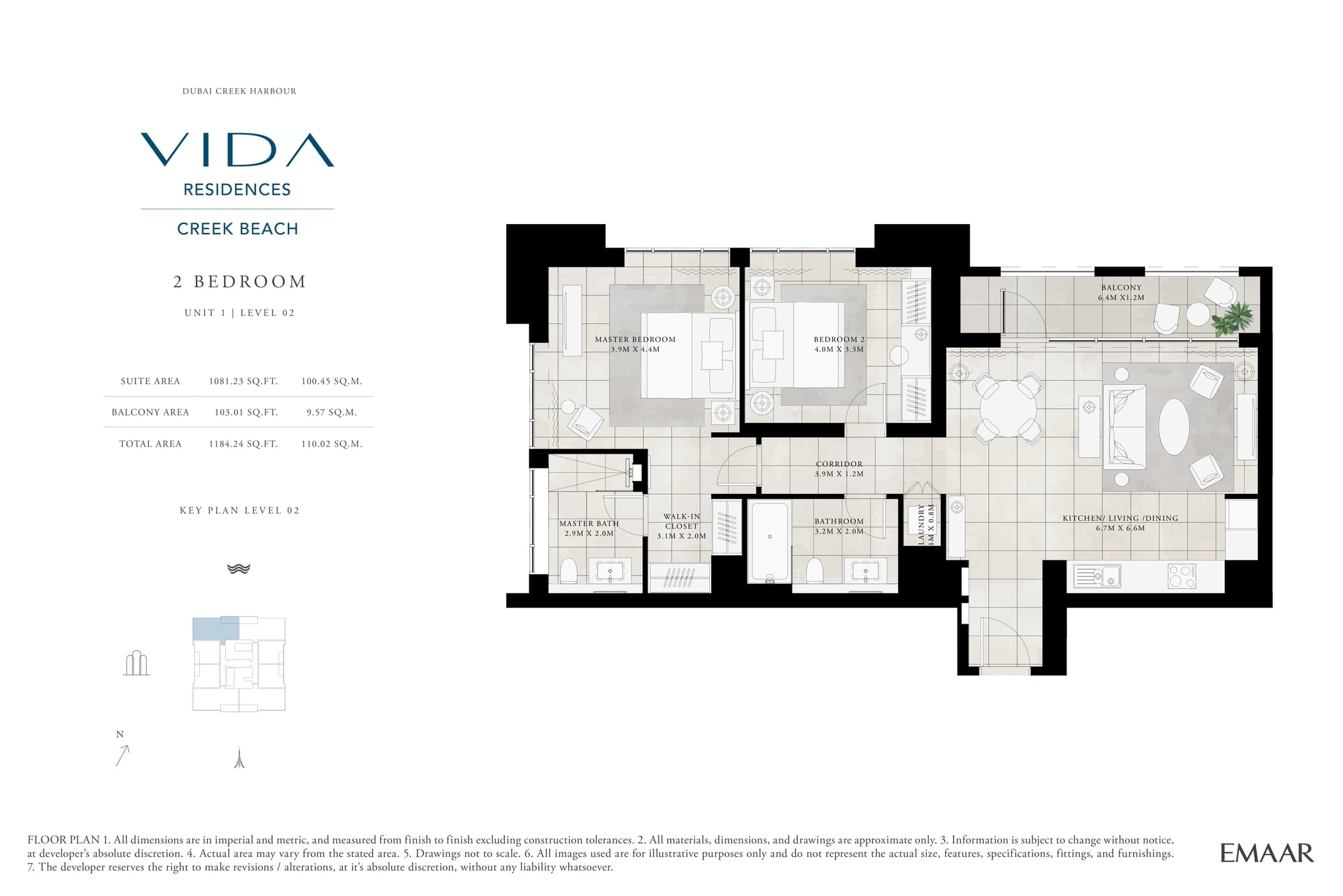 VIDA Residences Creek Beach, 2-Bed Floor Plan, type: 2 Bedroom