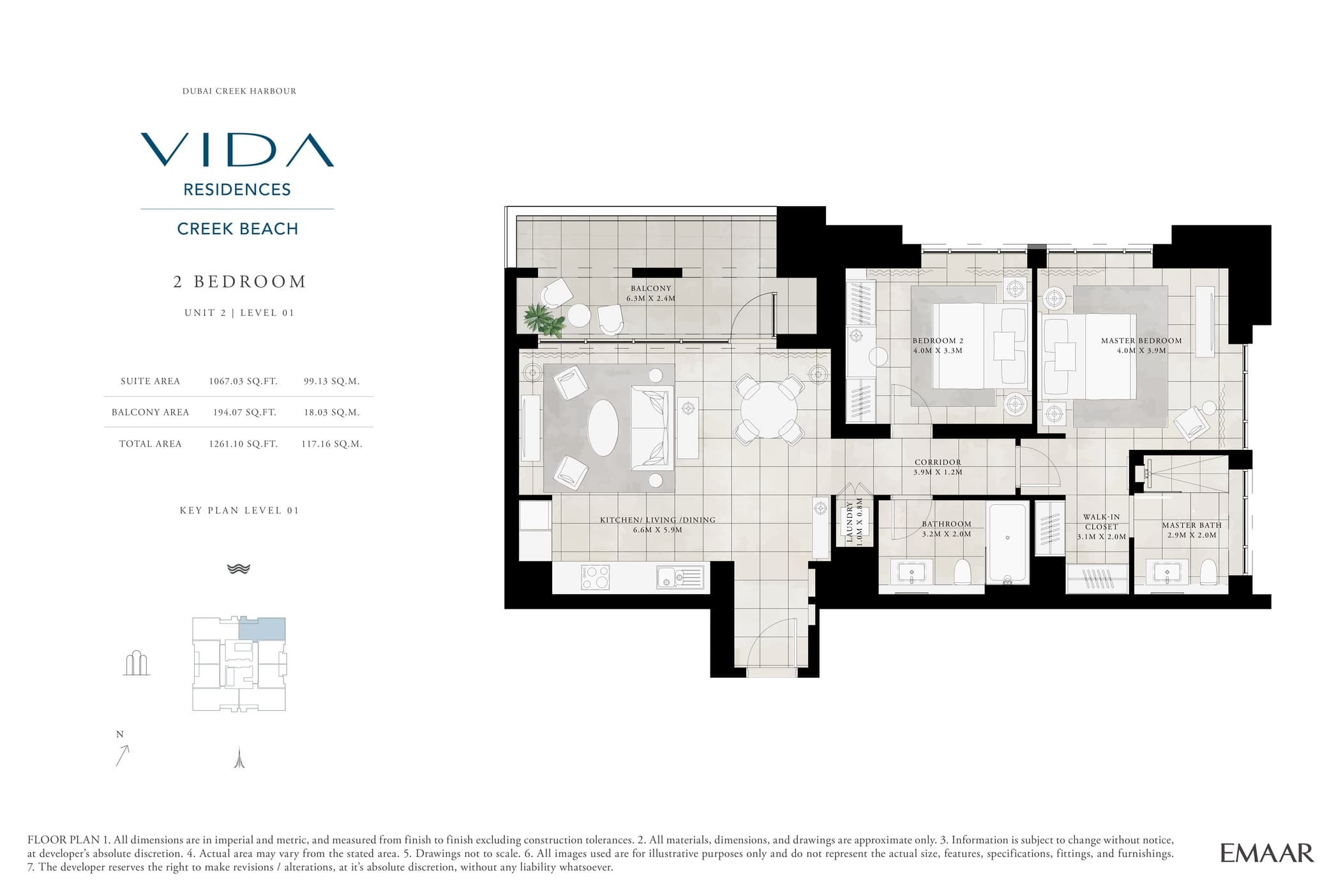 VIDA Residences Creek Beach, 2-Bed Floor Plan, type: 2 Bedroom