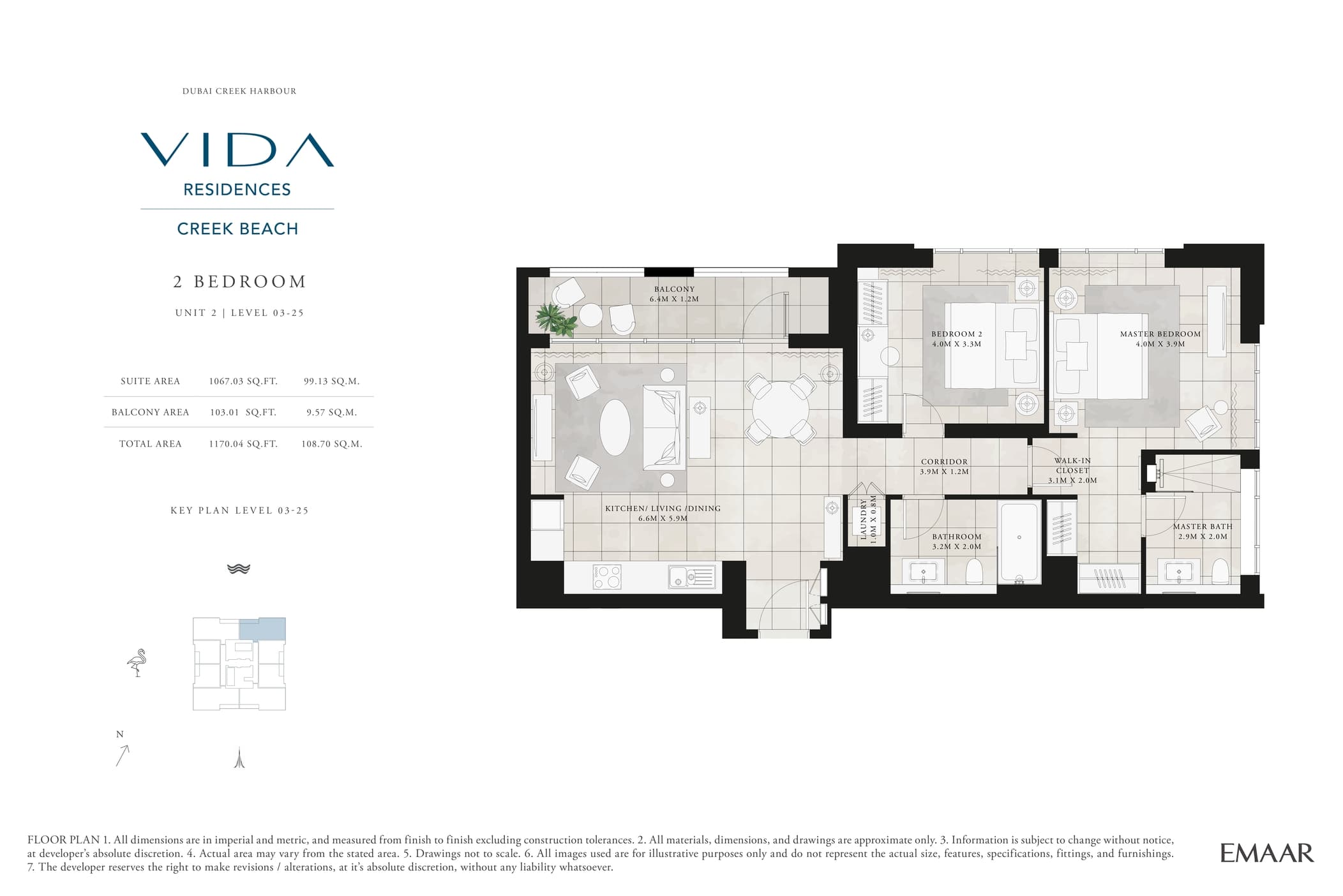 VIDA Residences Creek Beach, 2-Bed Floor Plan, type: 2 Bedroom