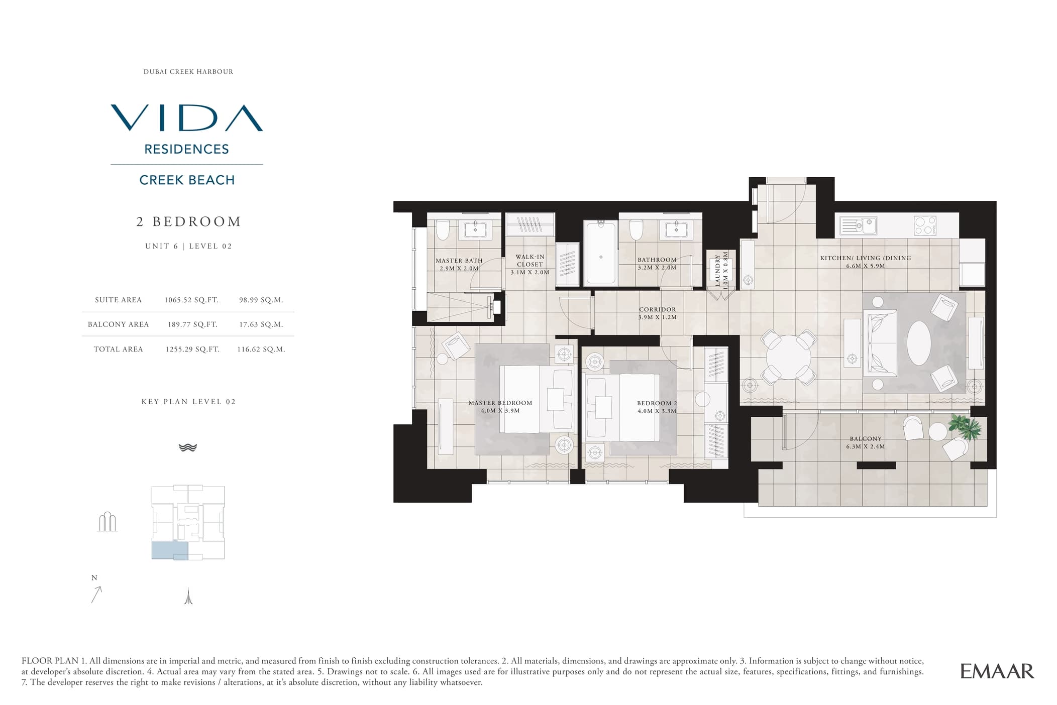 VIDA Residences Creek Beach, 2-Bed Floor Plan, type: 2 Bedroom