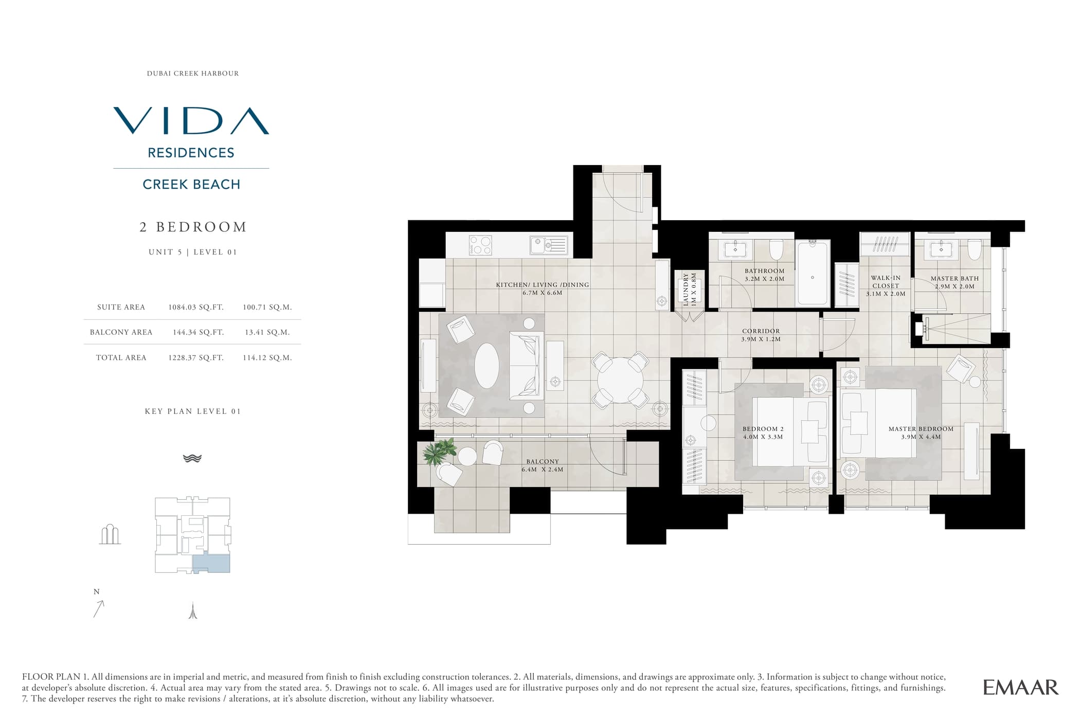 VIDA Residences Creek Beach, 2-Bed Floor Plan, type: 2 Bedroom