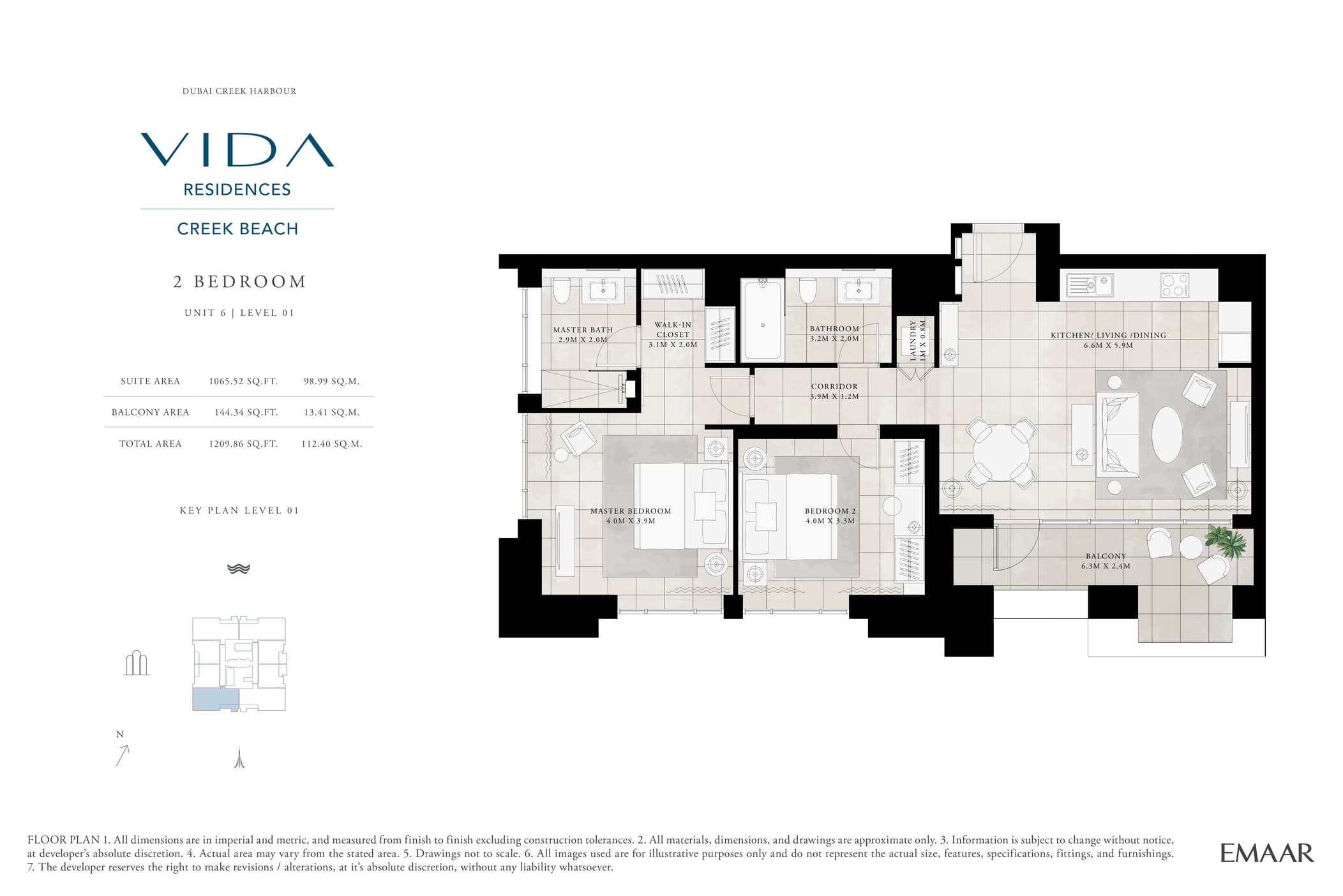 VIDA Residences Creek Beach, 2-Bed Floor Plan, type: 2 Bedroom
