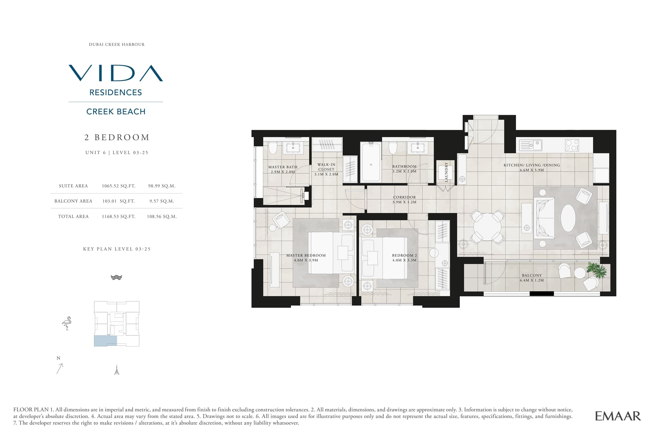 VIDA Residences Creek Beach, 2-Bed Floor Plan, type: 2 Bedroom