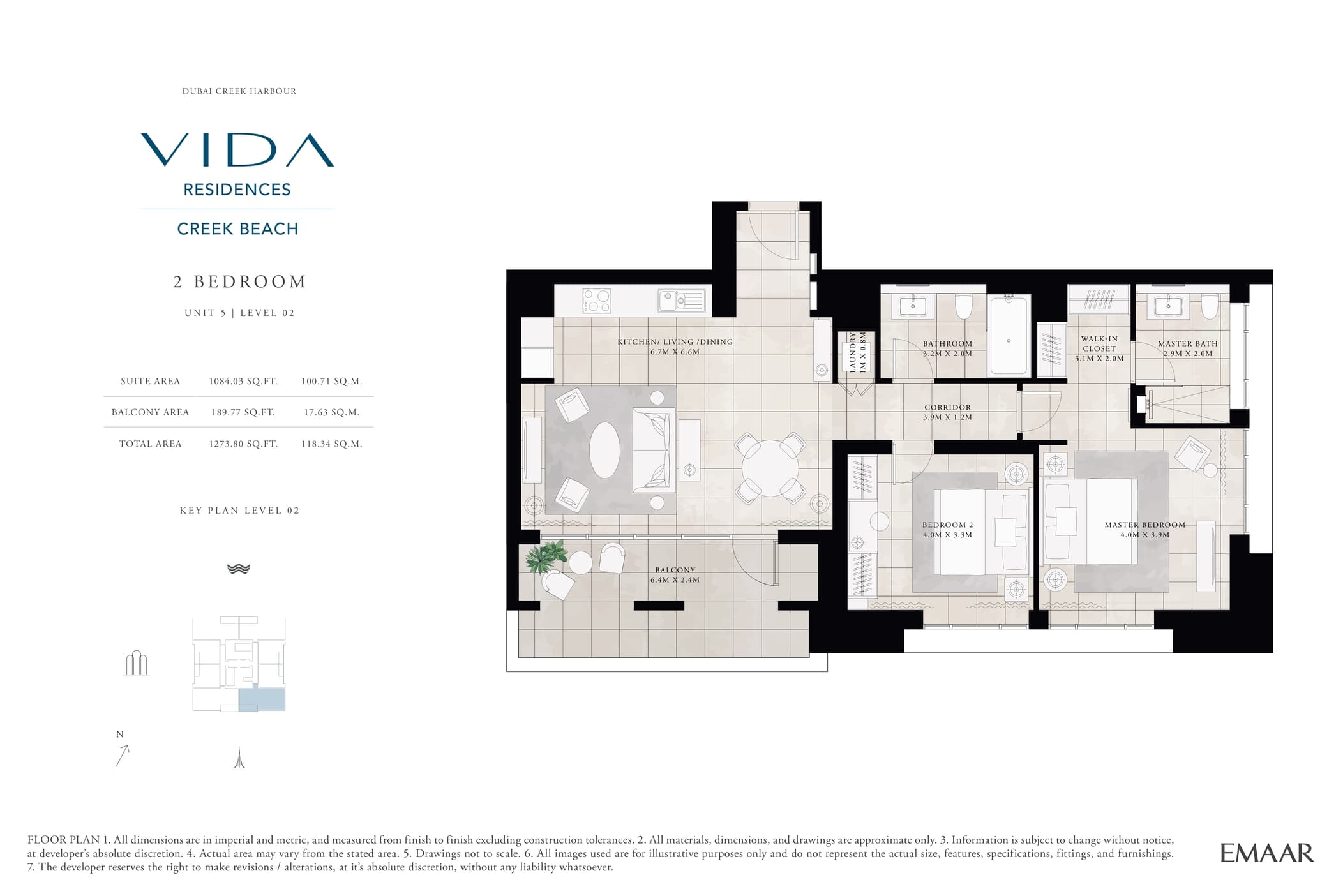 VIDA Residences Creek Beach, 2-Bed Floor Plan, type: 2 Bedroom