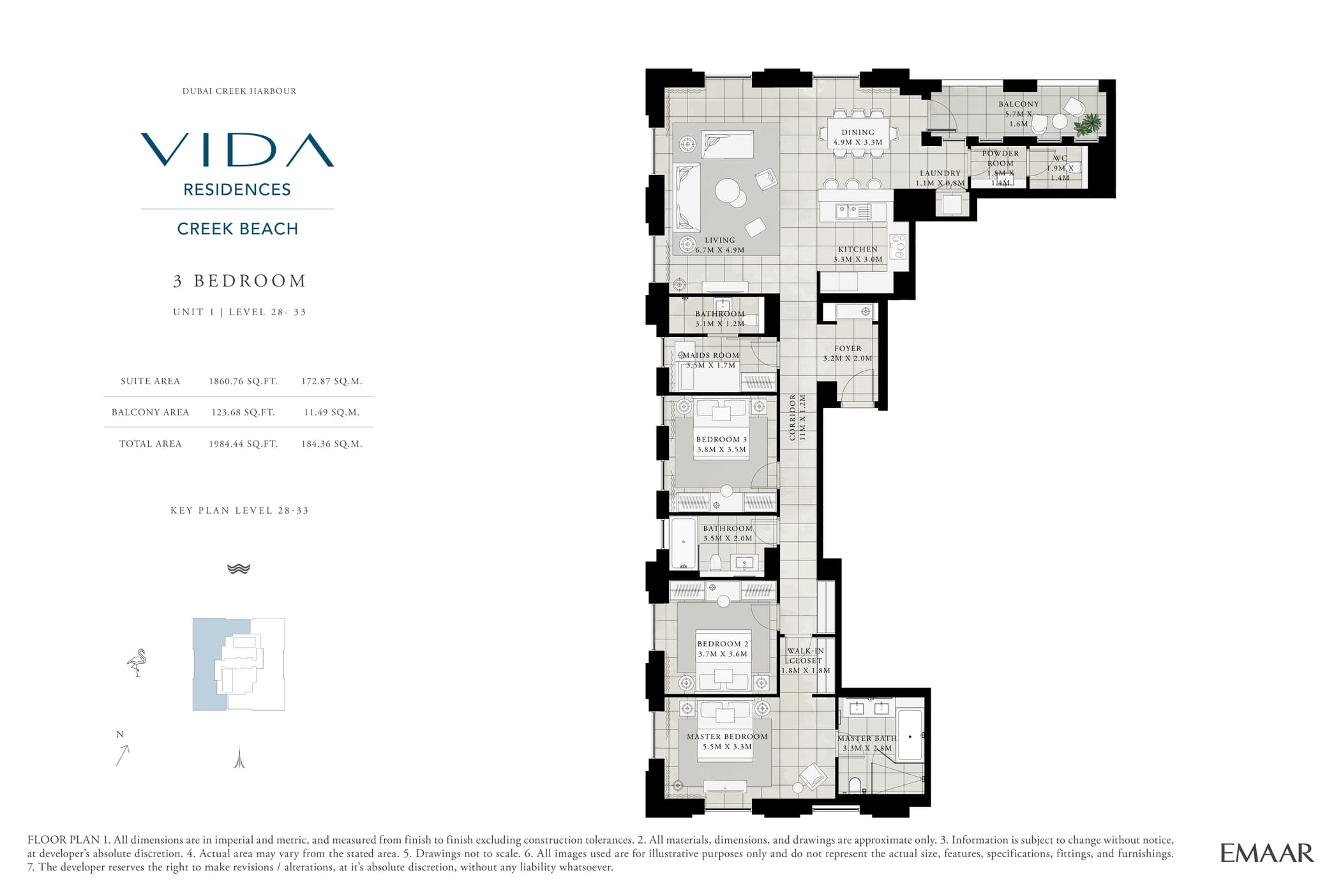 VIDA Residences Creek Beach, 3-Bed Floor Plan, type: 3 Bedroom