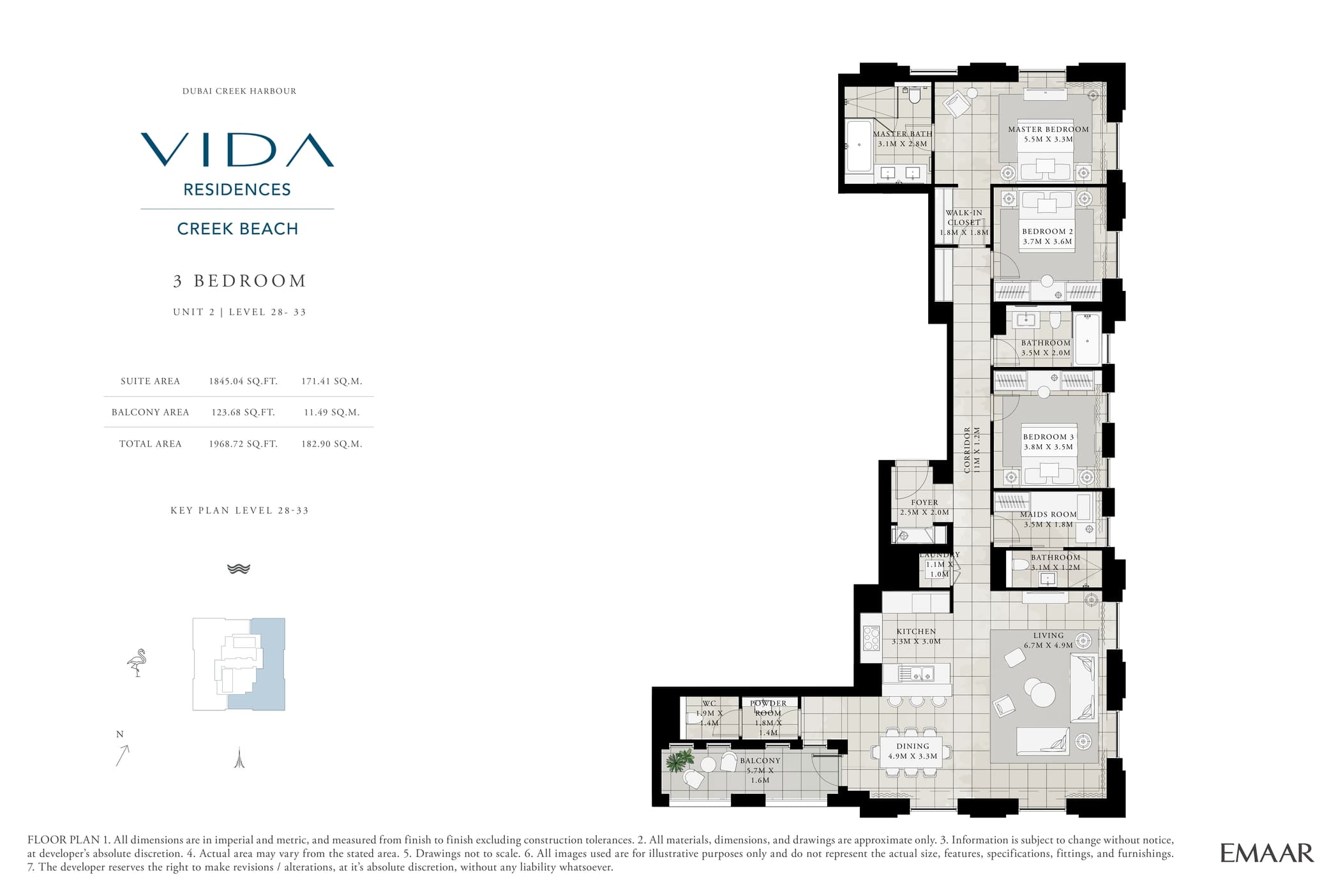 VIDA Residences Creek Beach, 3-Bed Floor Plan, type: 3 Bedroom