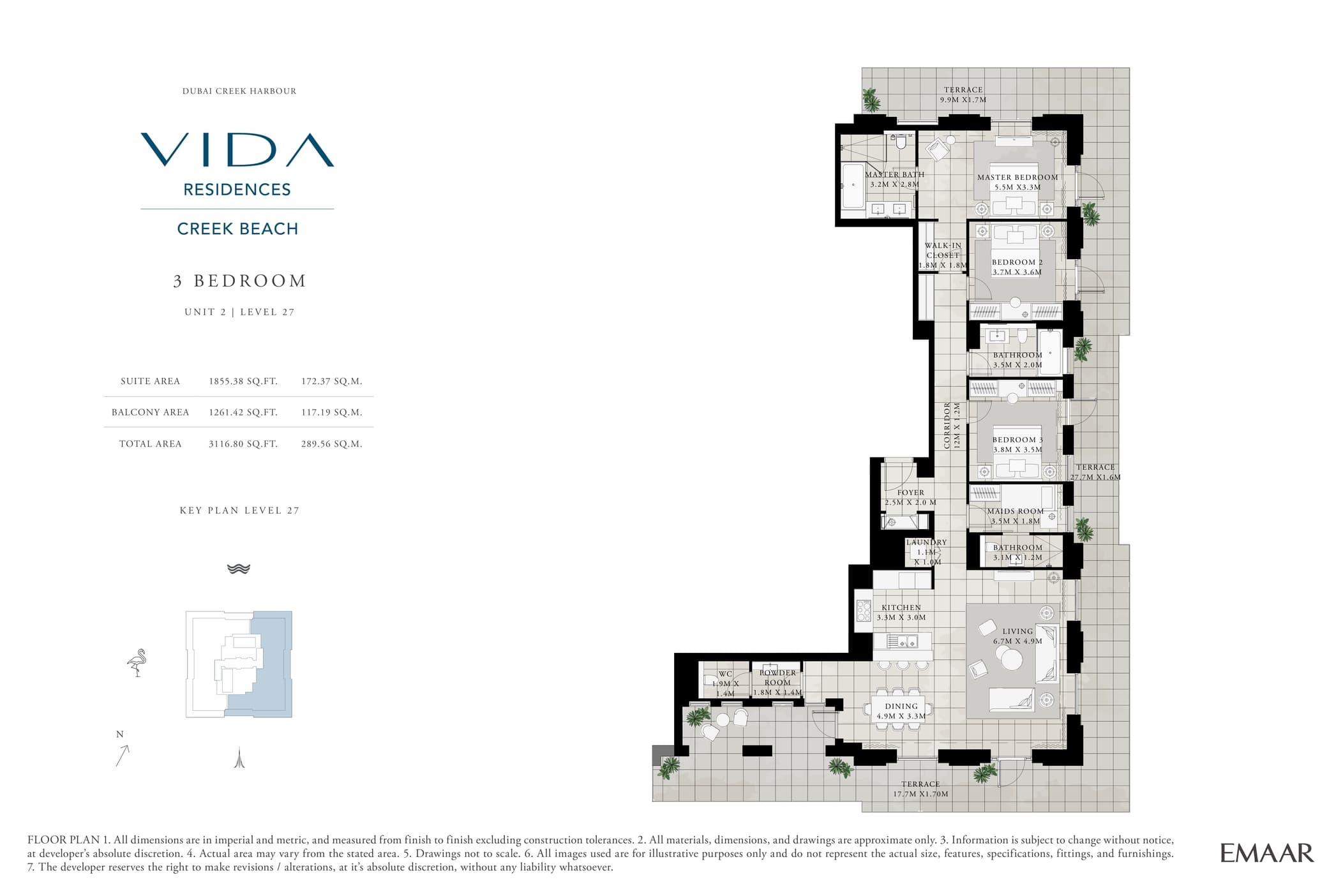 VIDA Residences Creek Beach, 3-Bed Floor Plan, type: 3 Bedroom