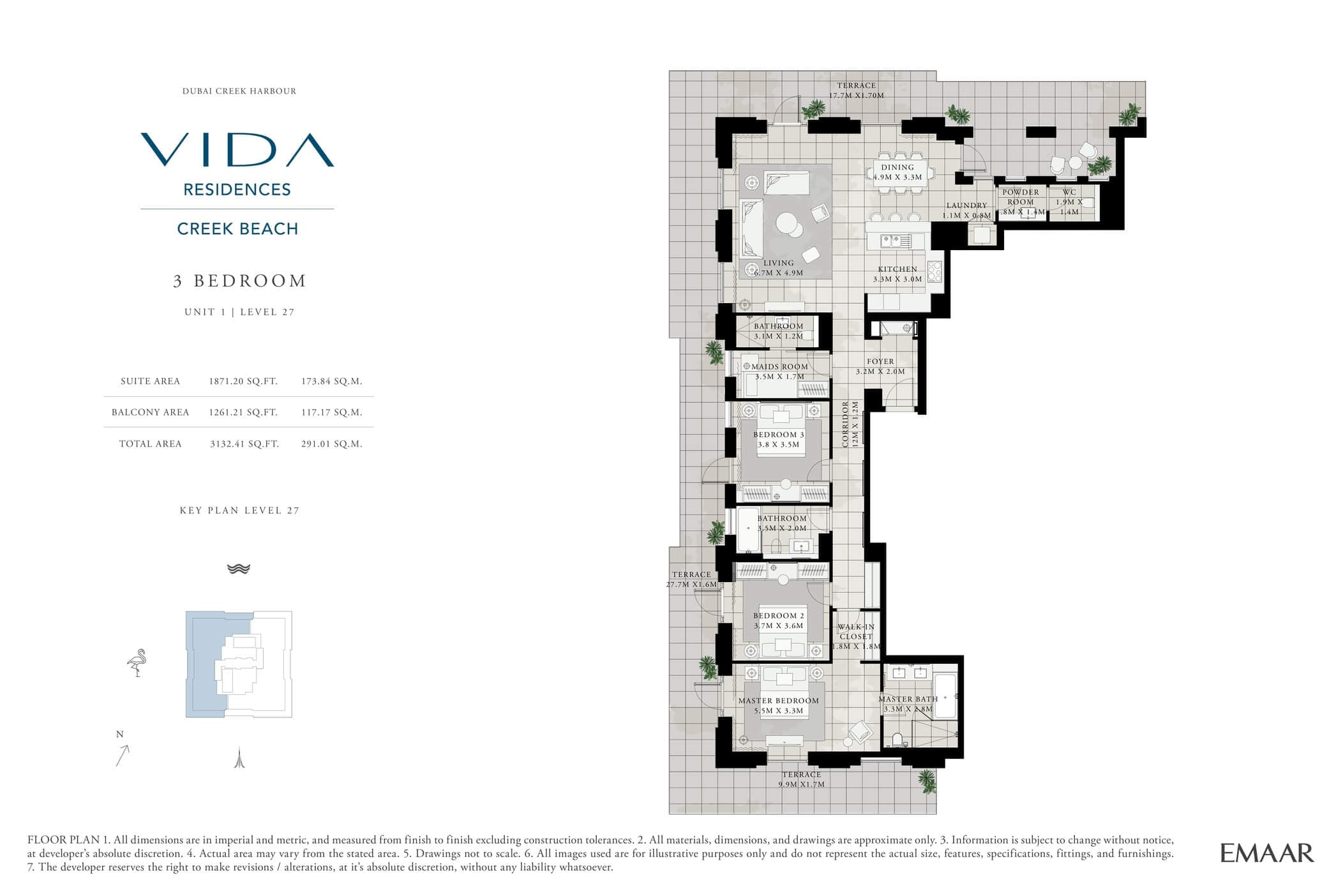 VIDA Residences Creek Beach, 3-Bed Floor Plan, type: 3 Bedroom