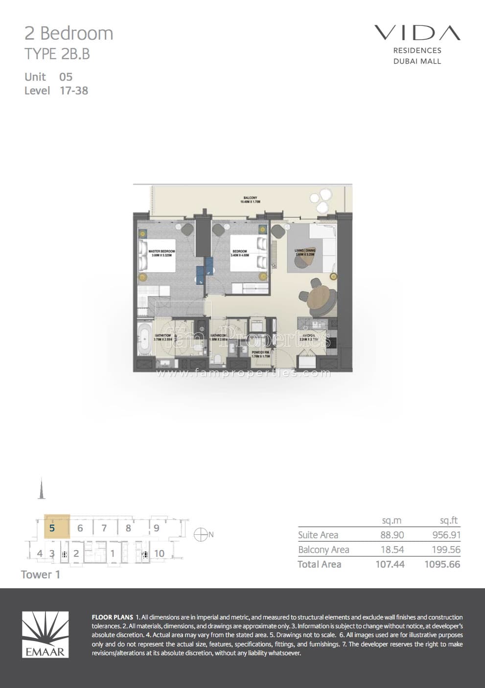 Vida Residences Dubai Mall (not in use), 2-Bed Floor Plan, type: 2 Bedroom
