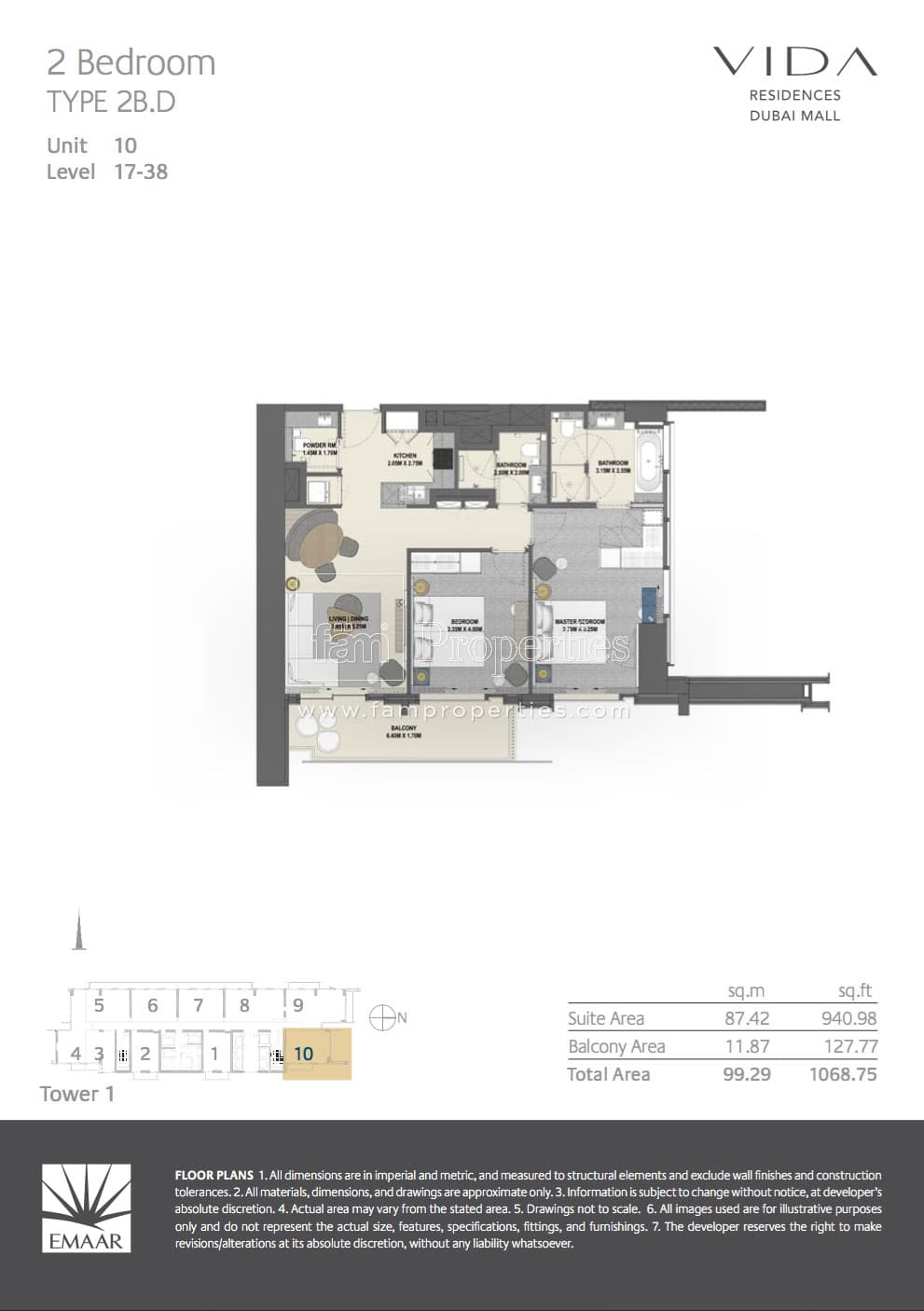 Vida Residences Dubai Mall (not in use), 2-Bed Floor Plan, type: 2 Bedroom