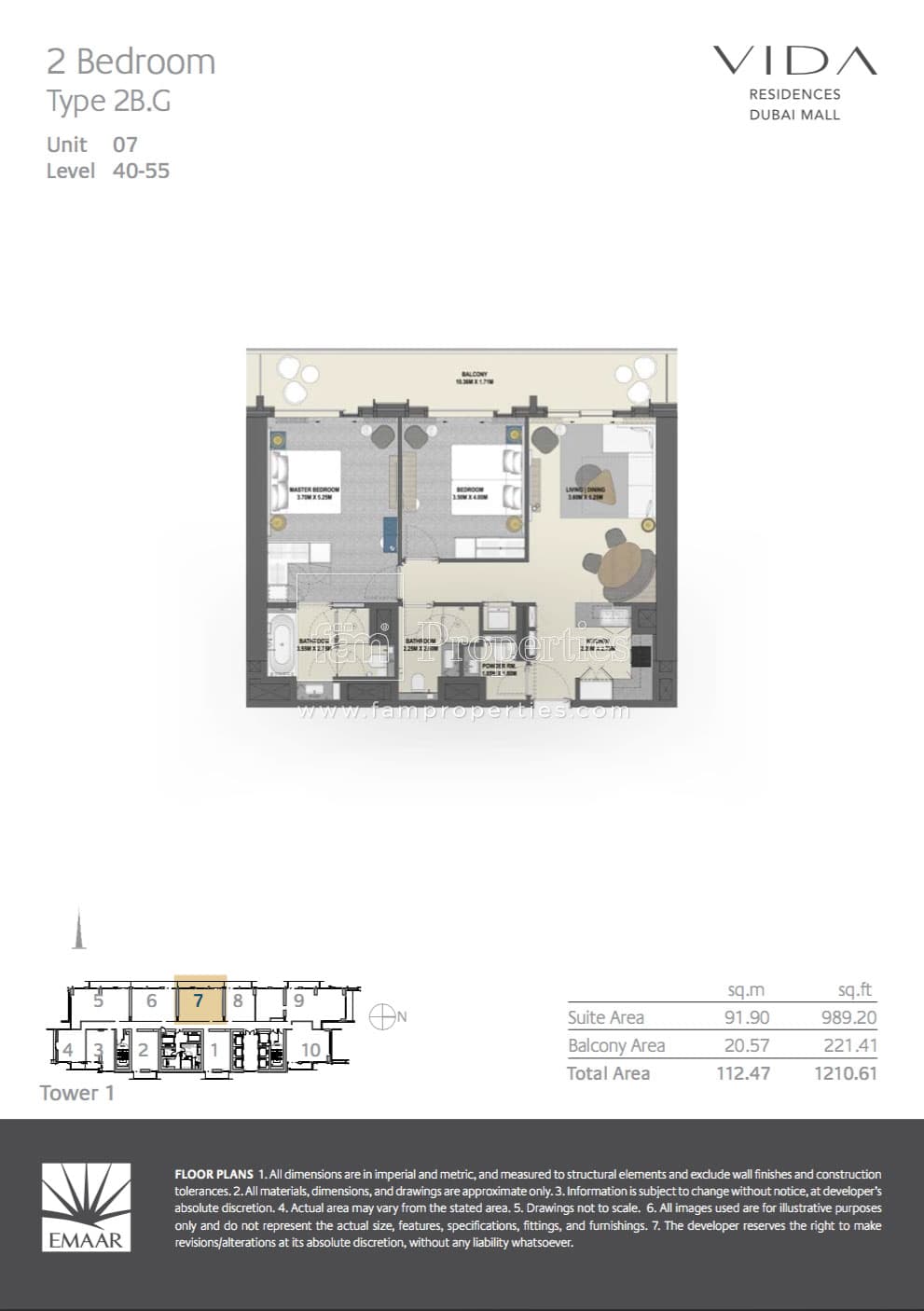 Vida Residences Dubai Mall (not in use), 2-Bed Floor Plan, type: 2 Bedroom