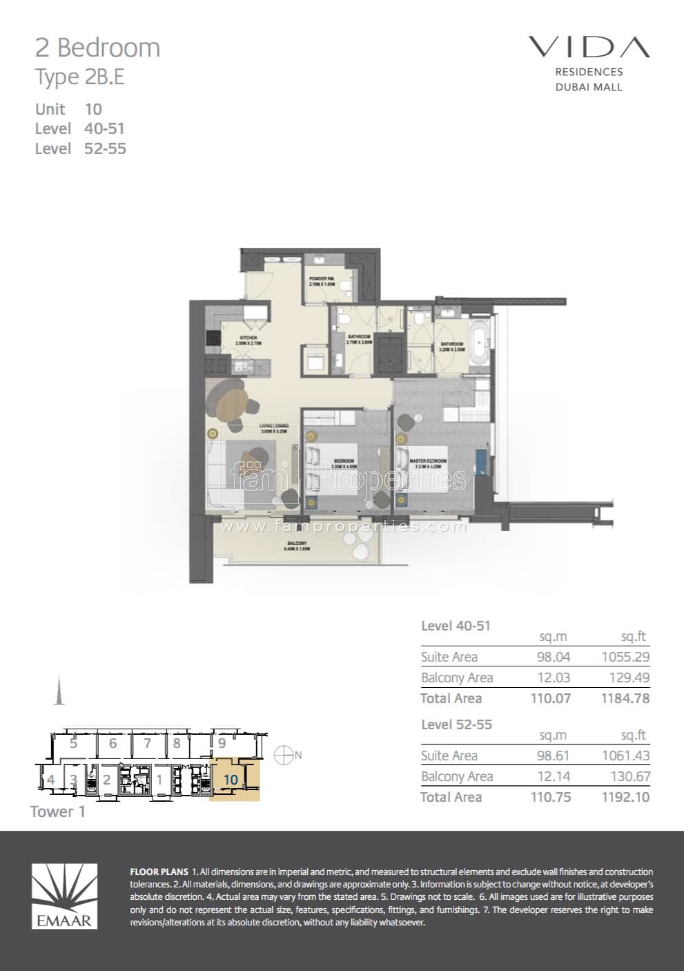 Vida Residences Dubai Mall (not in use), 2-Bed Floor Plan, type: 2 Bedroom