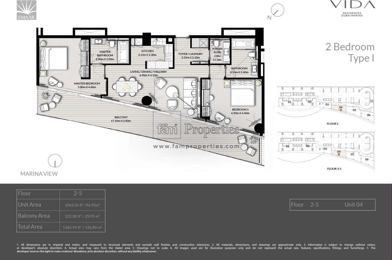 Vida Residences Dubai Marina, 2-Bed Floor Plan, type: 2 Bedroom - Type I