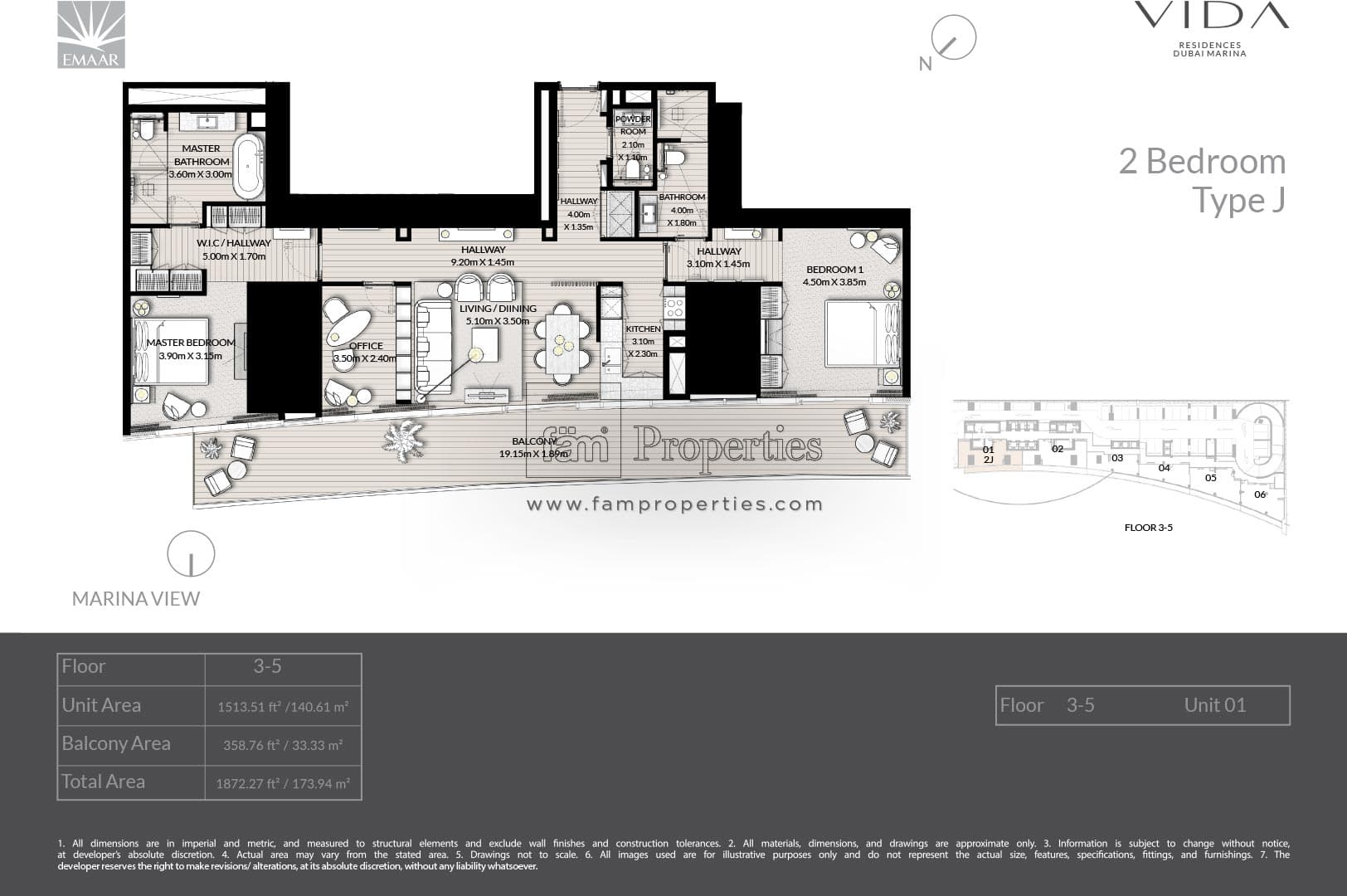 Vida Residences Dubai Marina, 2-Bed Floor Plan, type: 2 Bedroom - Type J