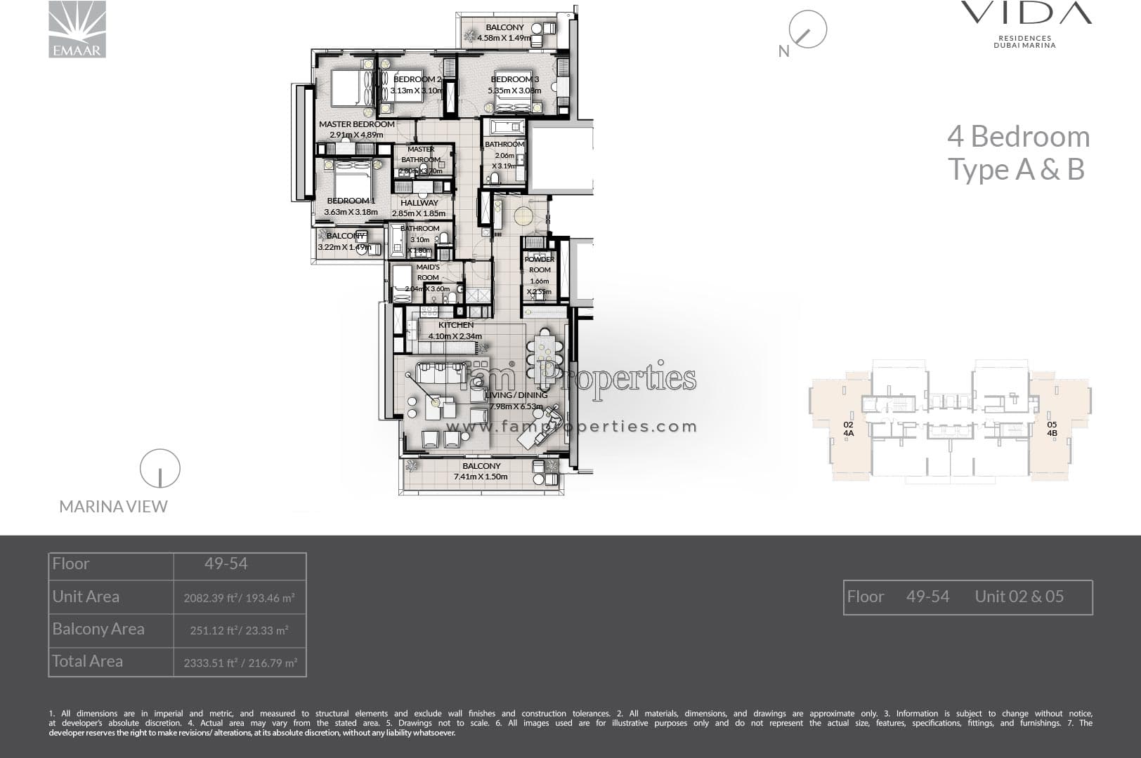 Vida Residences Dubai Marina, 4-Bed Floor Plan, type: 4 Bedroom - Type A & B