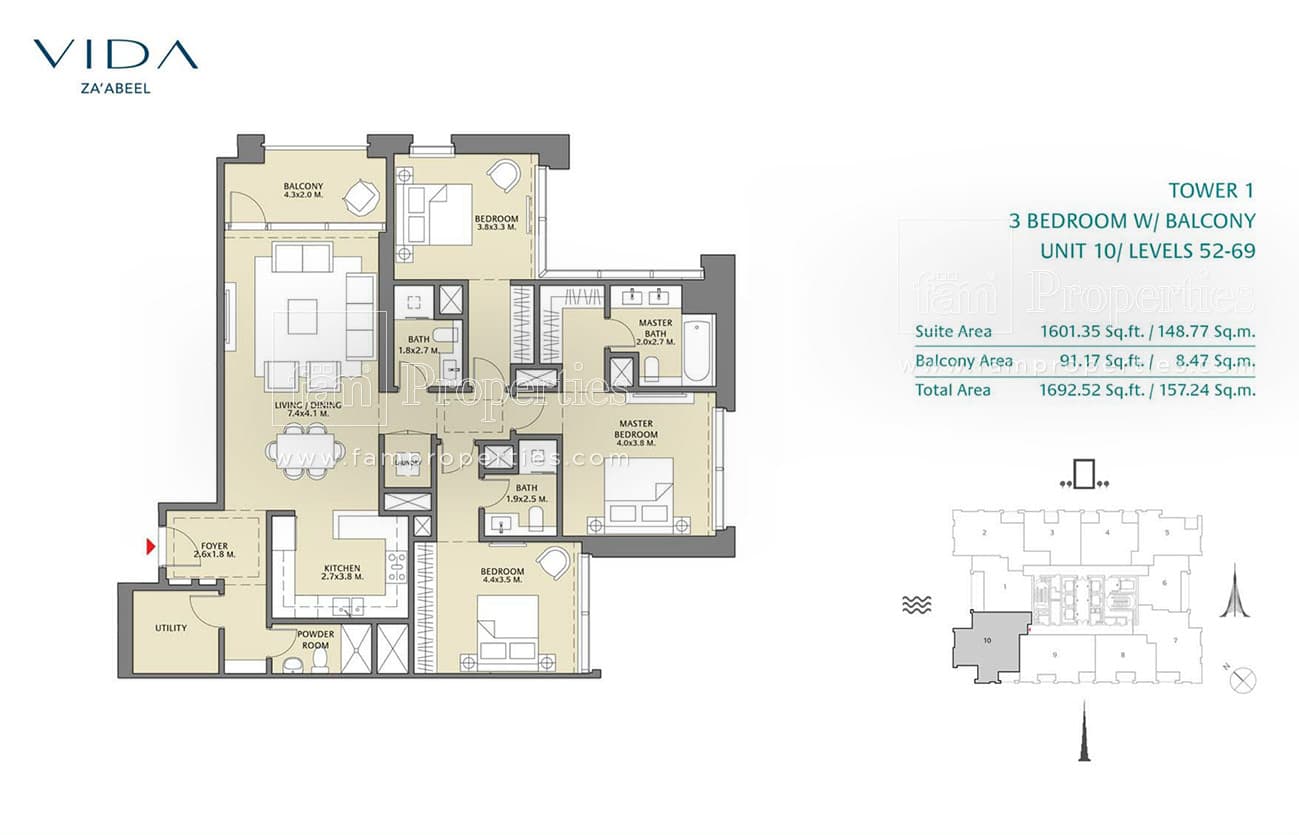 Vida Zaabeel, 3-Bed Floor Plan, type: 3 Bedroom