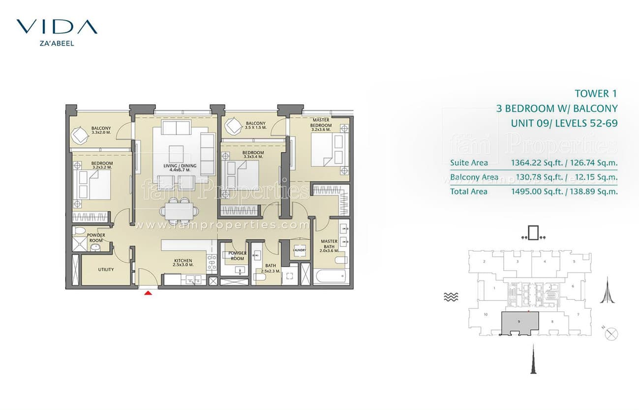 Vida Zaabeel, 3-Bed Floor Plan, type: 3 Bedroom