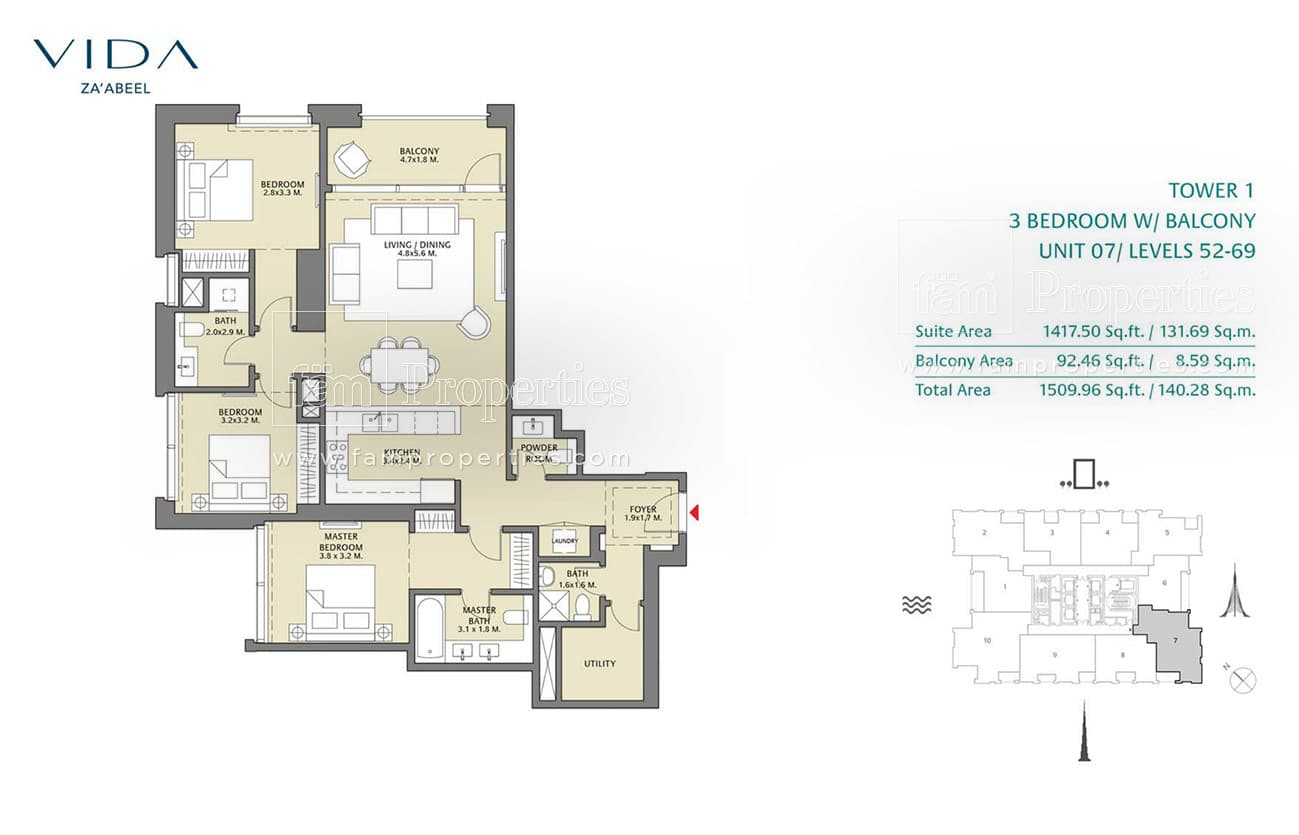 Vida Zaabeel, 3-Bed Floor Plan, type: 3 Bedroom