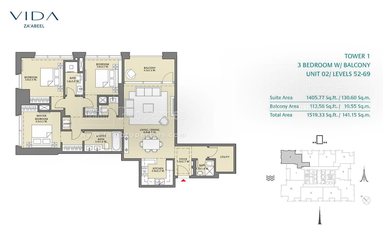 Vida Zaabeel, 3-Bed Floor Plan, type: 3 Bedroom