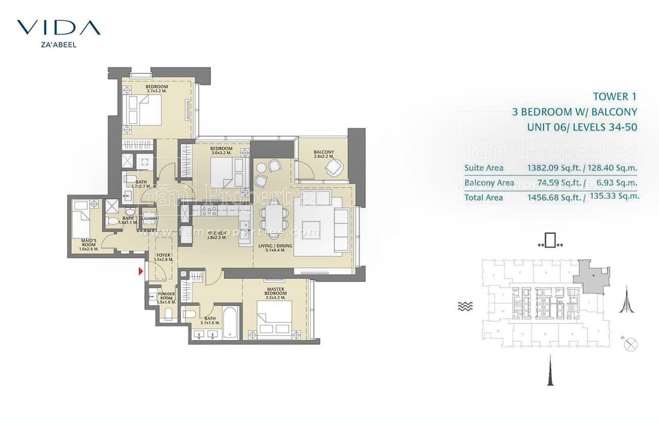 Vida Zaabeel, 3-Bed Floor Plan, type: 3 Bedroom