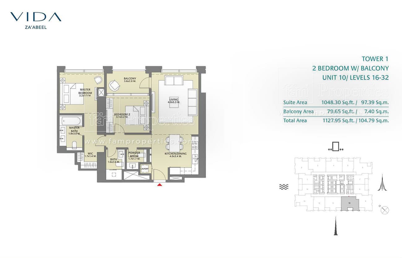 Vida Zaabeel, 2-Bed Floor Plan, type: 2 Bedroom