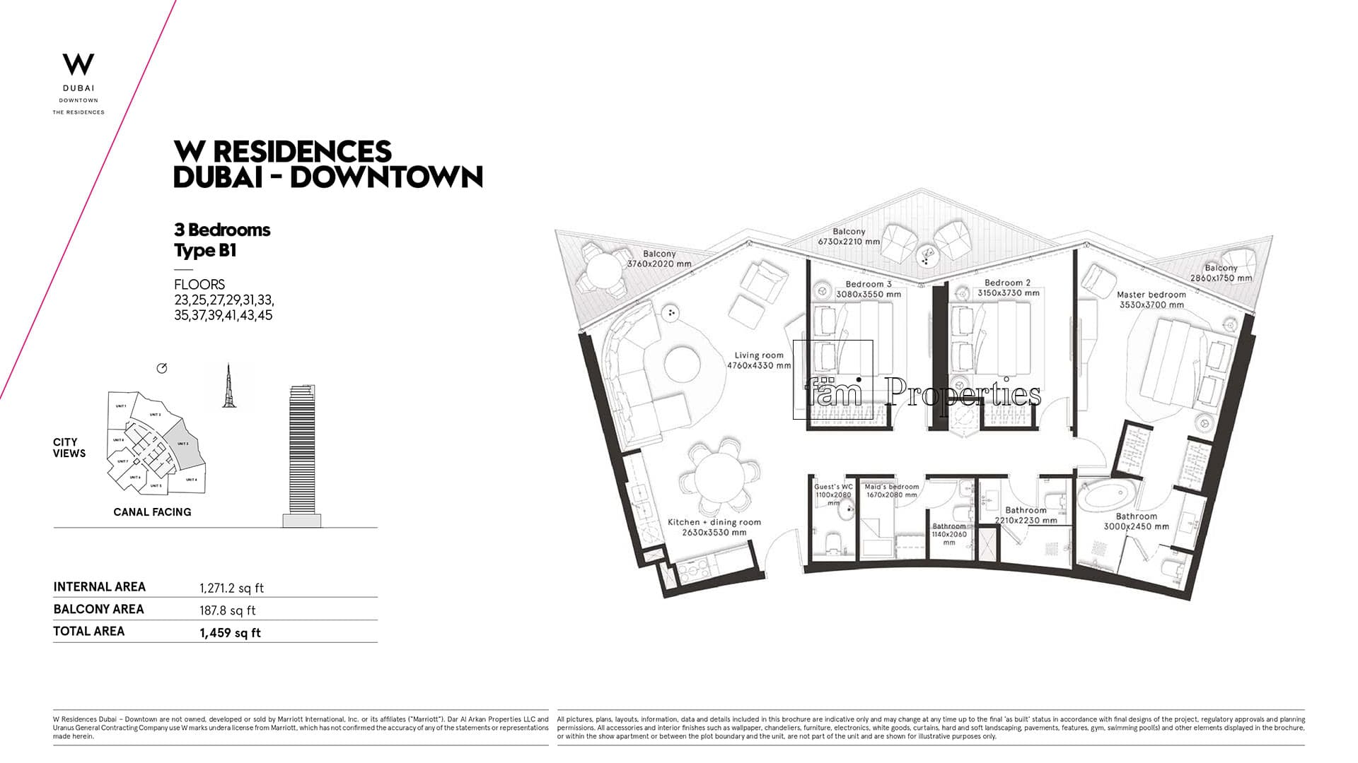 W Residences Downtown Dubai (not in use), 3-Bed Floor Plan, type: 3 Bedroom