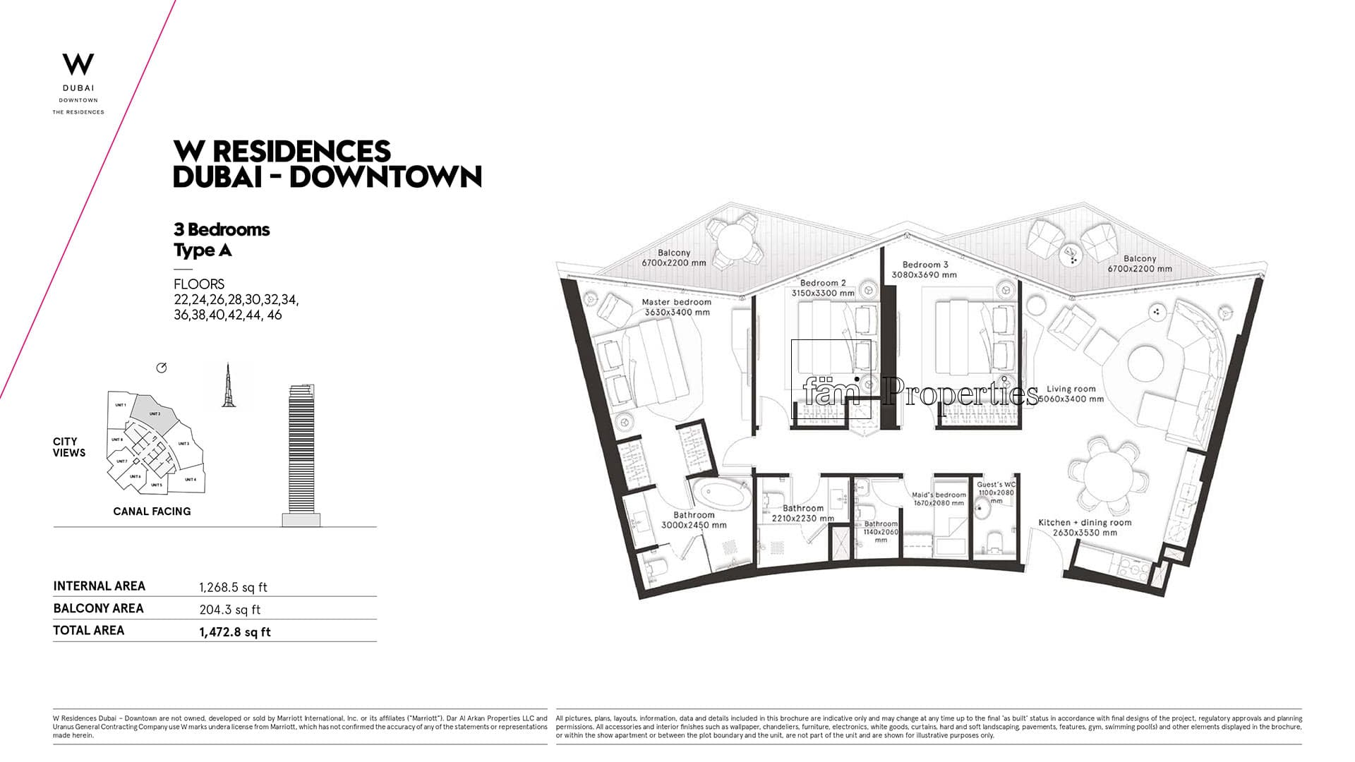 W Residences Downtown Dubai (not in use), 3-Bed Floor Plan, type: 3 Bedroom