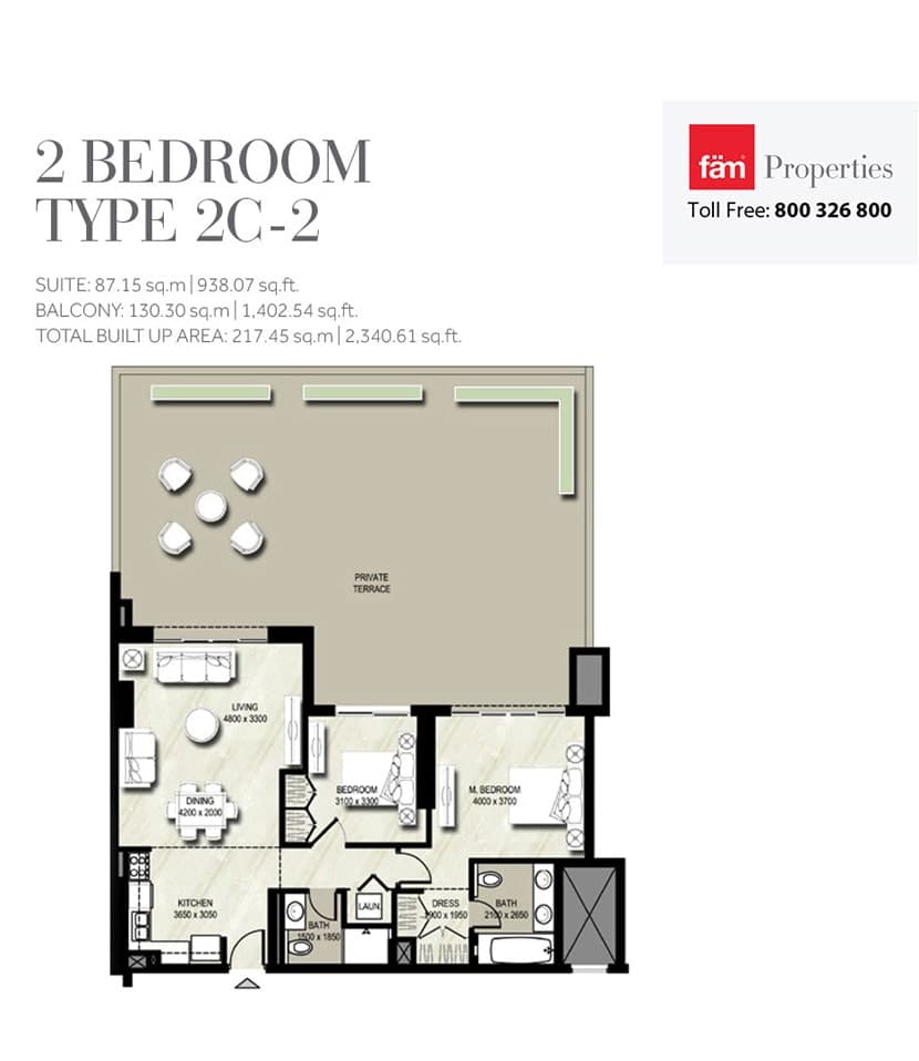 Warda Apartments 1A, 2-Bed Floor Plan, type: Type 2C-2