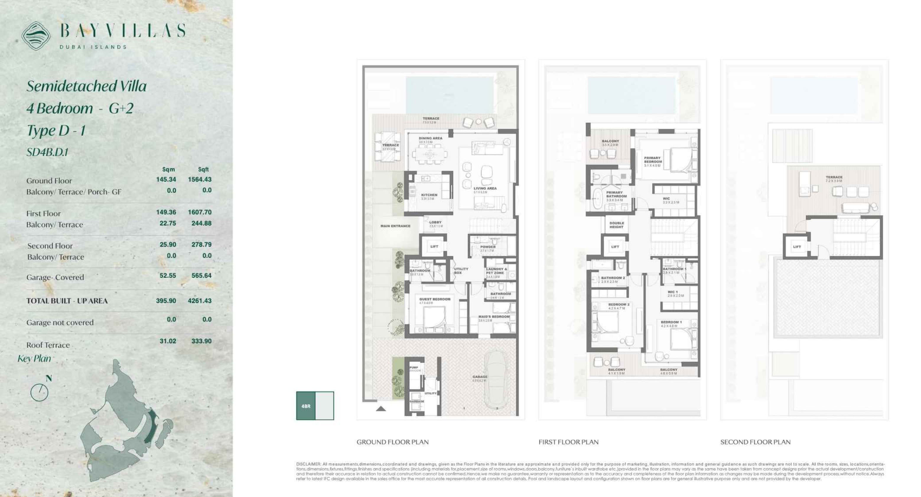 Bay Villas, 4-Bed Floor Plan, type: Bay Villas - Villas - 4BR - G+2 - Type D-1 - SD4B