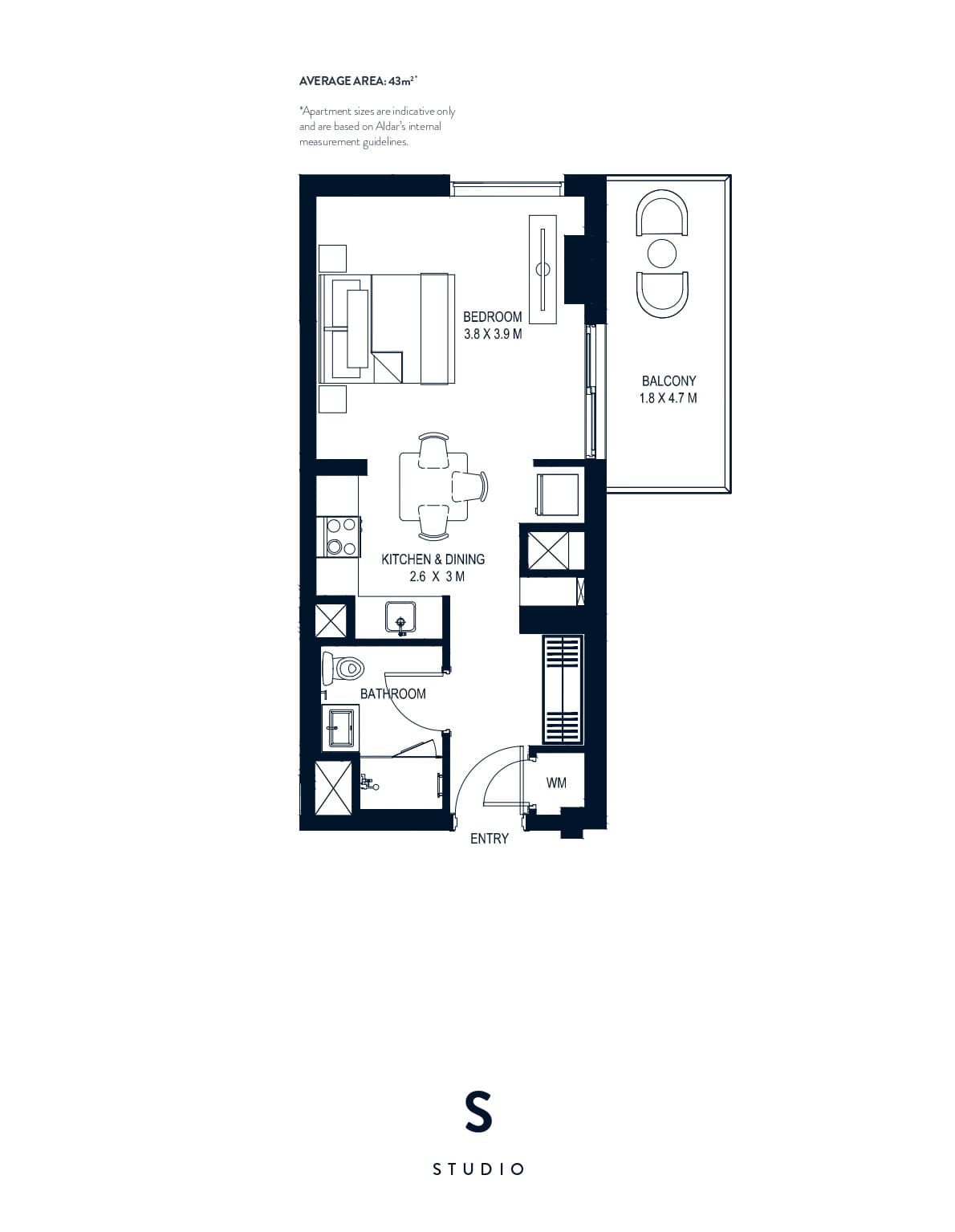 Waters Edge Apartments, 0-Bed Floor Plan, type: Studio