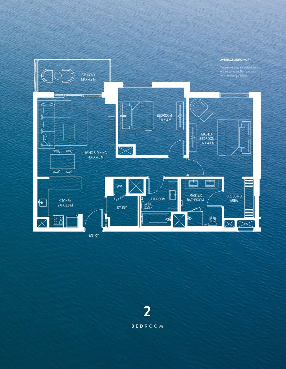 Waters Edge Apartments, 2-Bed Floor Plan, type: 2 Bedroom