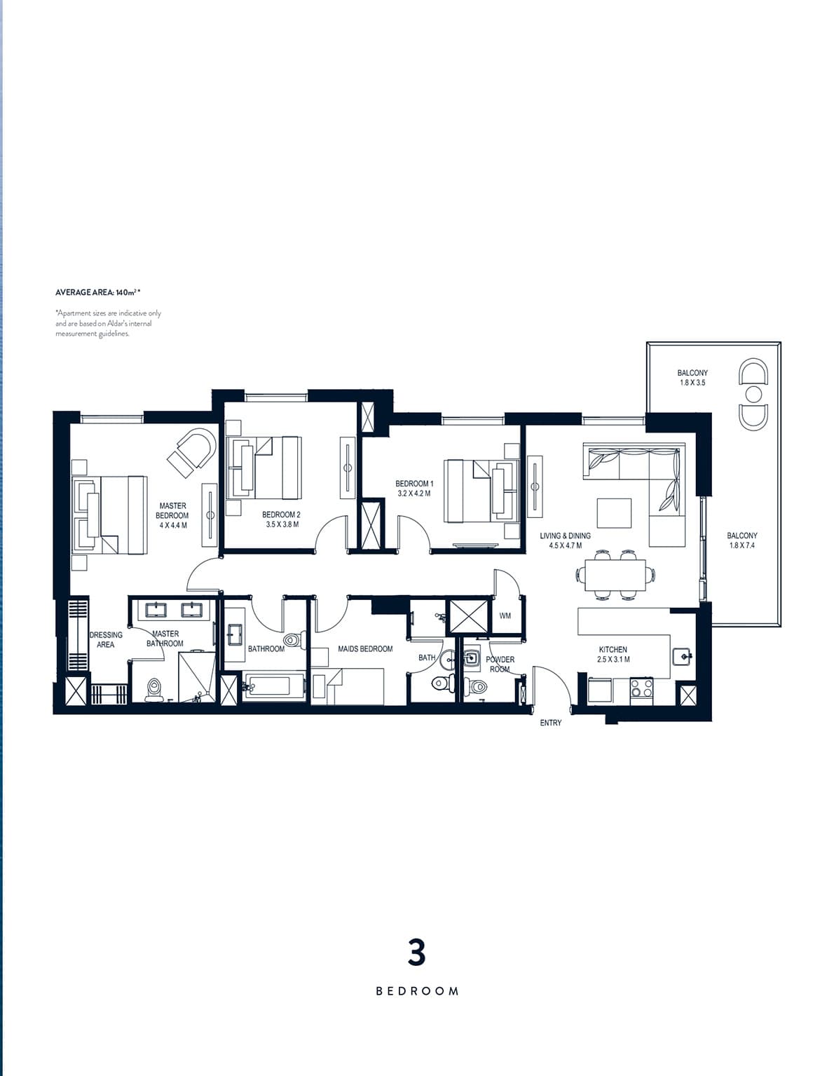 Waters Edge Apartments, 3-Bed Floor Plan, type: 3 Bedroom