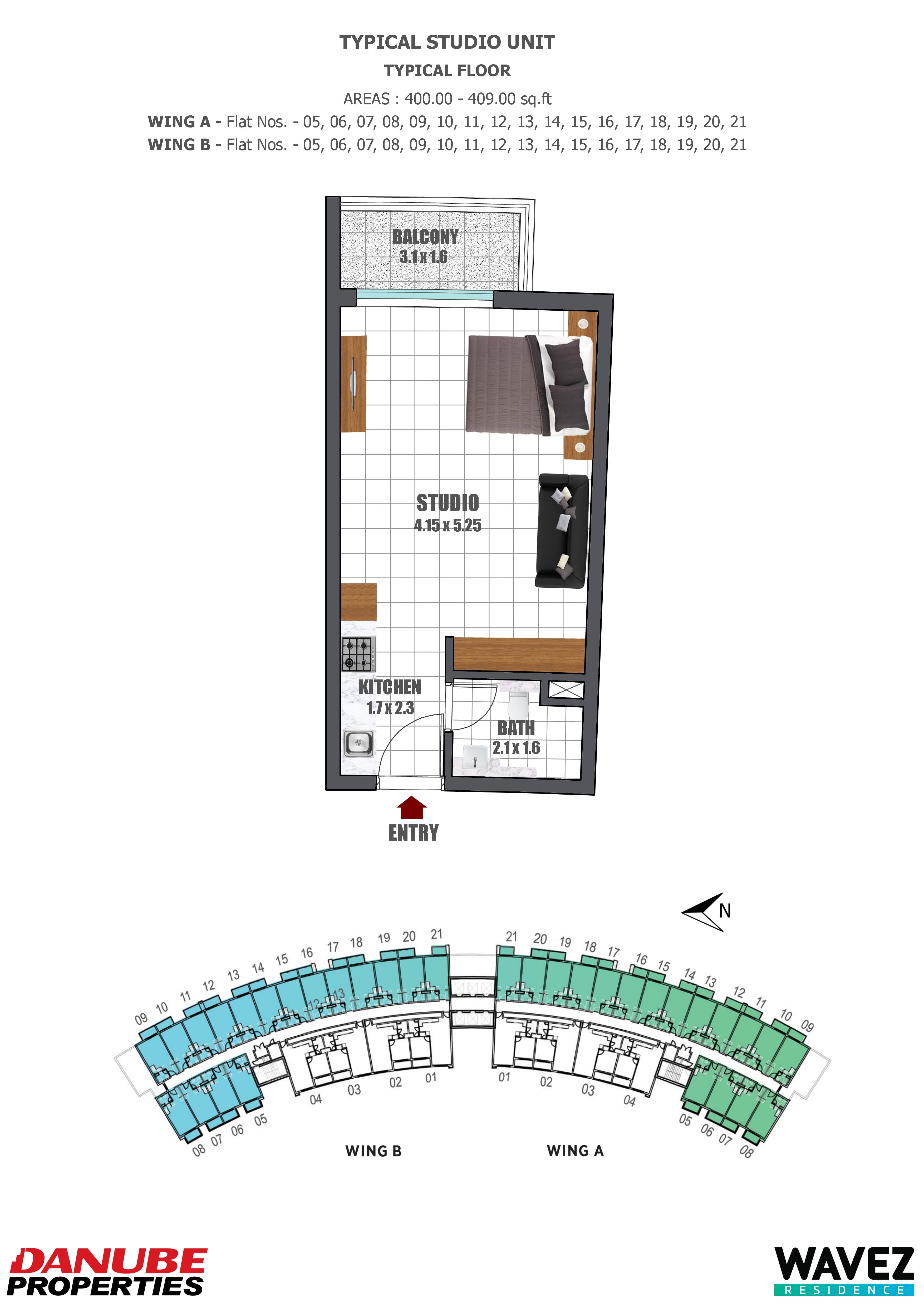 Wavez Residence, 0-Bed Floor Plan, type: Studio