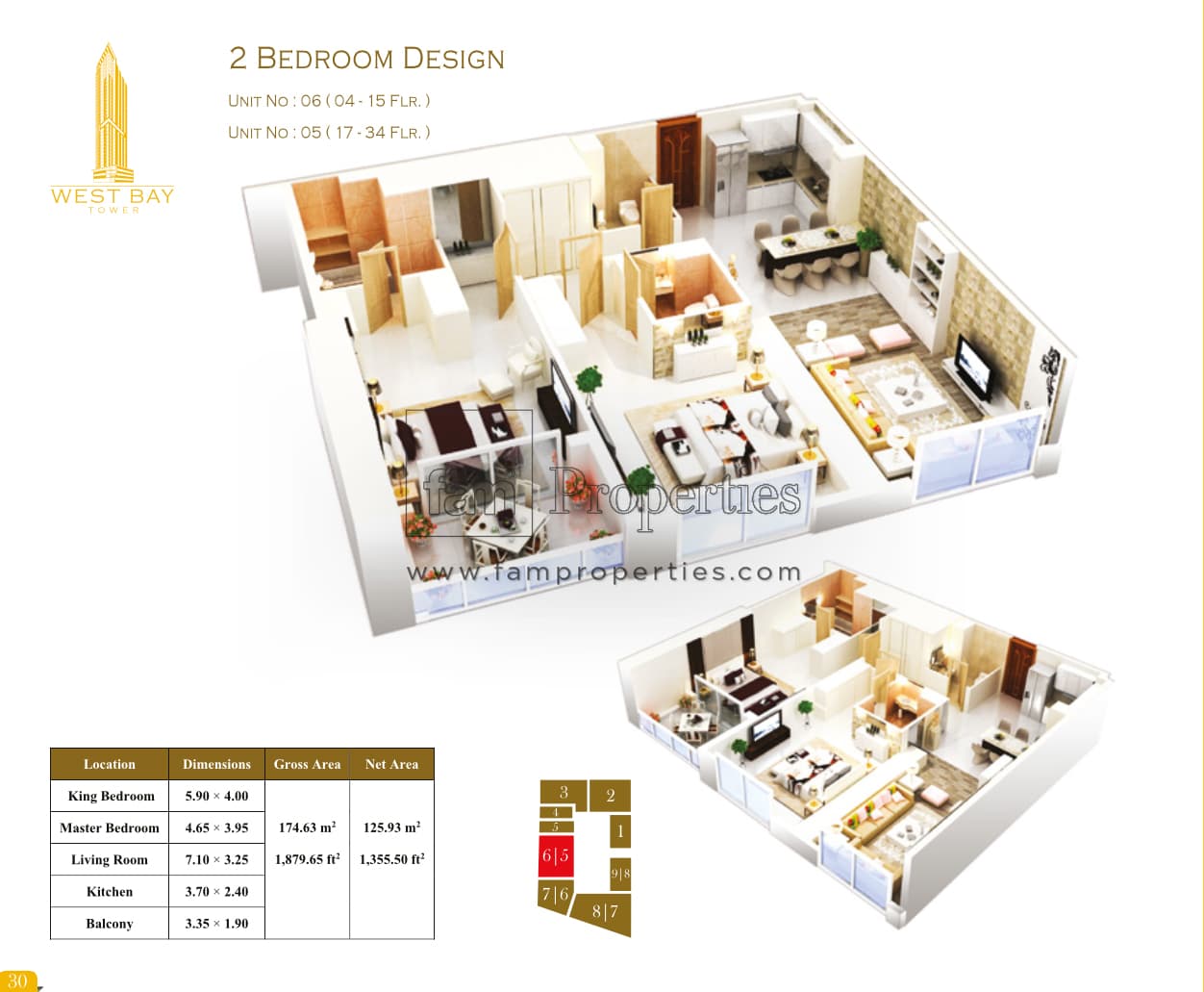 West Bay Tower, 2-Bed Floor Plan, type: 2 Bedroom