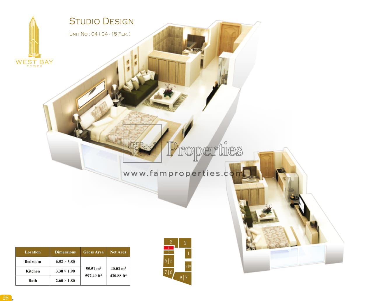West Bay Tower, 0-Bed Floor Plan, type: Studio