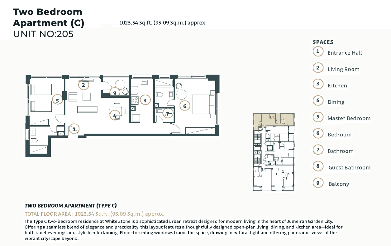Whitestone Residence, 2-Bed Floor Plan, type:
