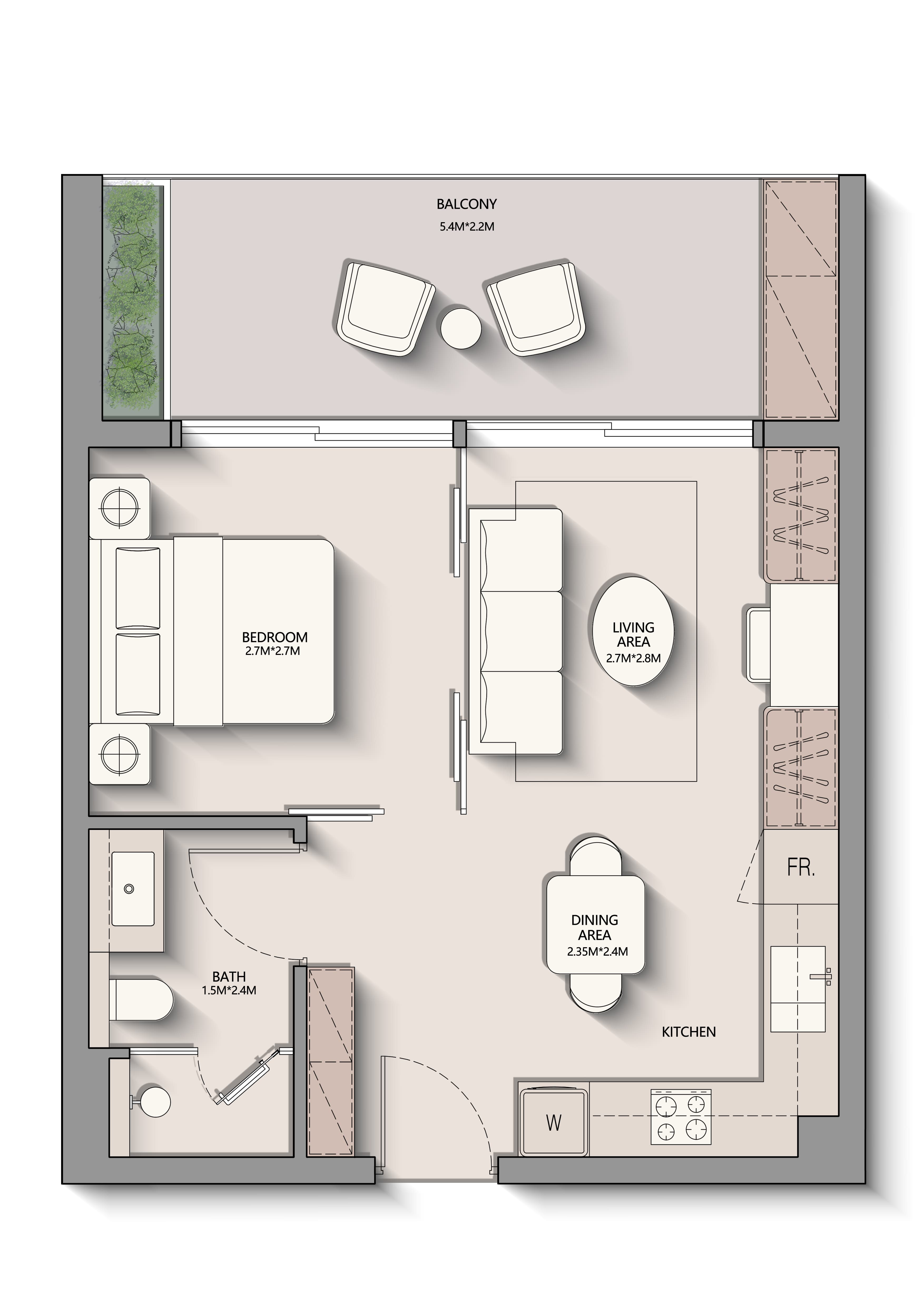 Yigo Luxe, 0-Bed Floor Plan, type: