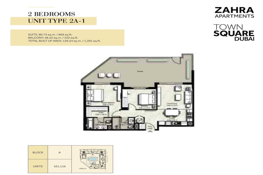 Zahra Apartments I, 2-Bed Floor Plan, type: 2 BEDROOM UNIT TYPE 2A-1