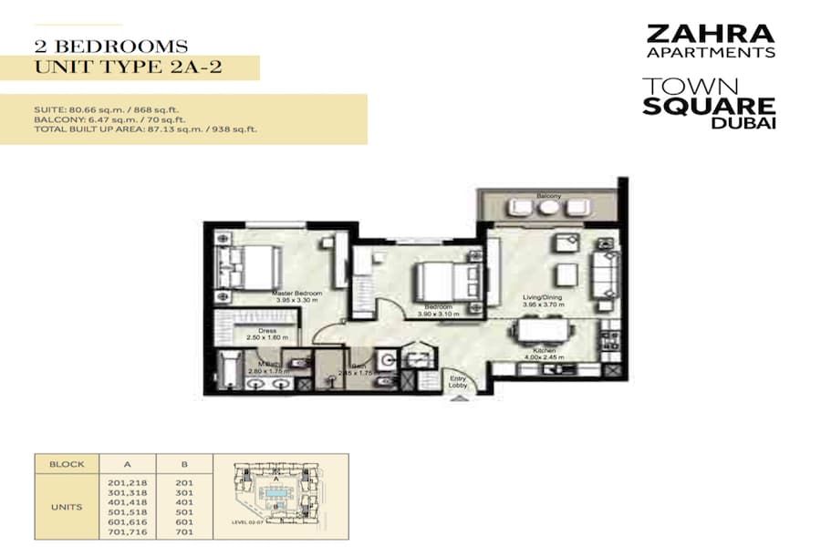 Zahra Apartments I, 2-Bed Floor Plan, type: 2 BEDROOM UNIT TYPE 2B-1