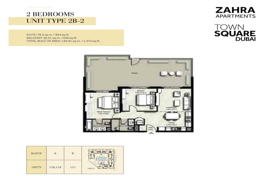 Zahra Apartments I, 2-Bed Floor Plan, type: 2 BEDROOM UNIT TYPE 2B-2