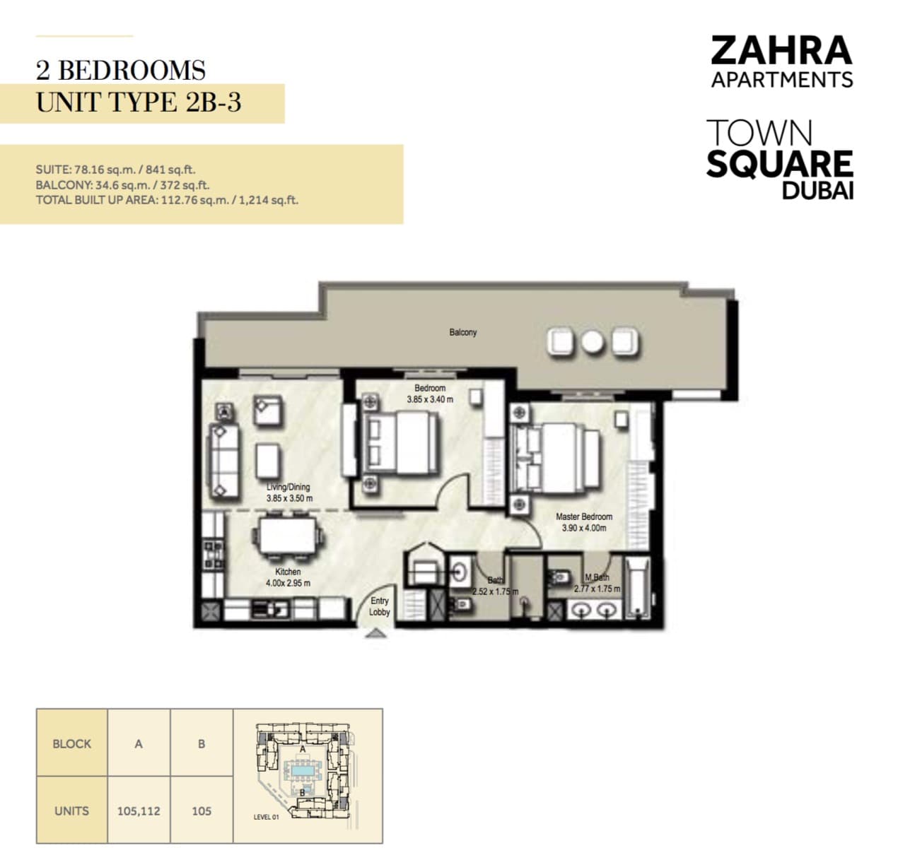 Zahra Apartments I, 2-Bed Floor Plan, type: 2 BEDROOM UNIT TYPE 2B-3
