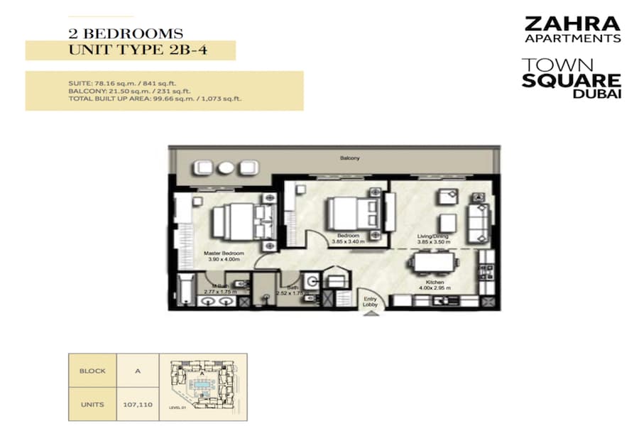 Zahra Apartments I, 2-Bed Floor Plan, type: 2 BEDROOM UNIT TYPE 2B-4