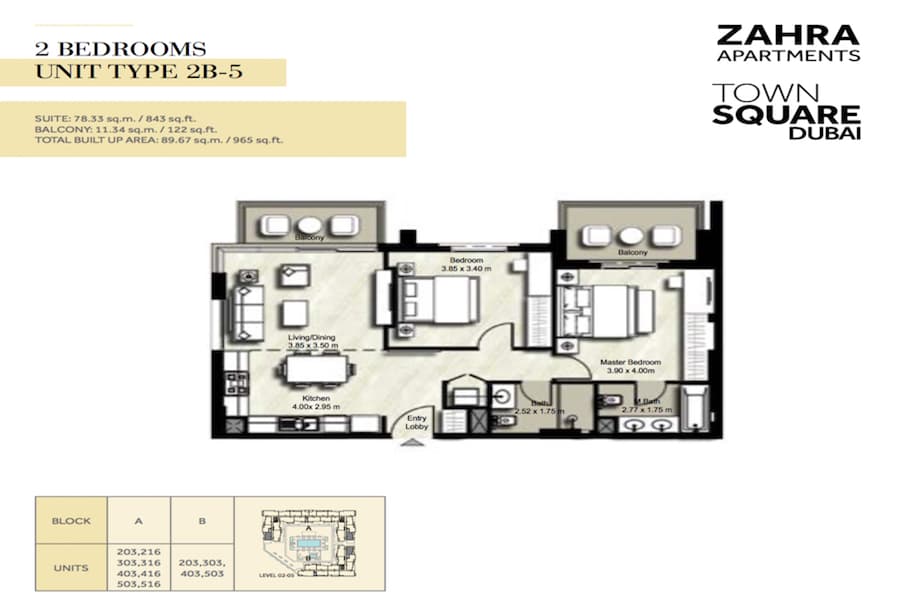 Zahra Apartments I, 2-Bed Floor Plan, type: 2 BEDROOM UNIT TYPE 2B-5