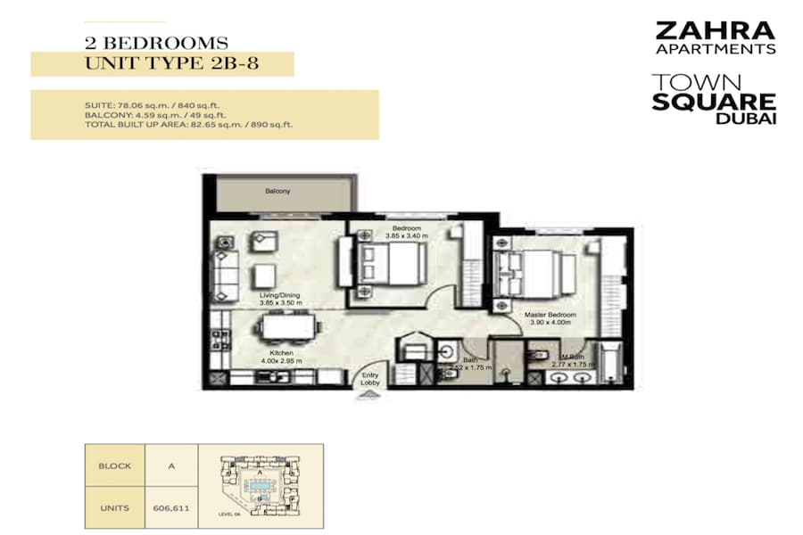 Zahra Apartments I, 2-Bed Floor Plan, type: 2 BEDROOM UNIT TYPE 2B-8