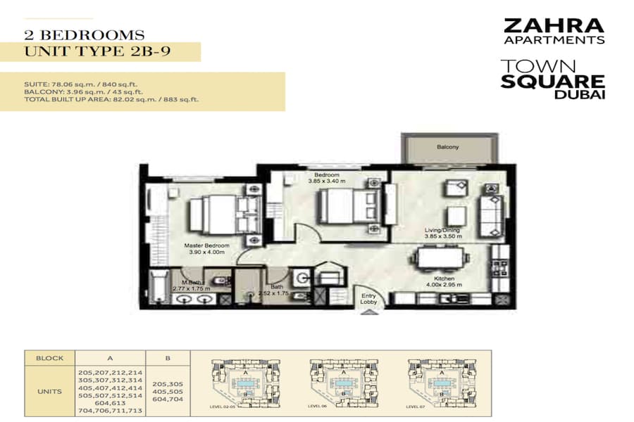 Zahra Apartments I, 2-Bed Floor Plan, type: 2 BEDROOM UNIT TYPE 2B-9